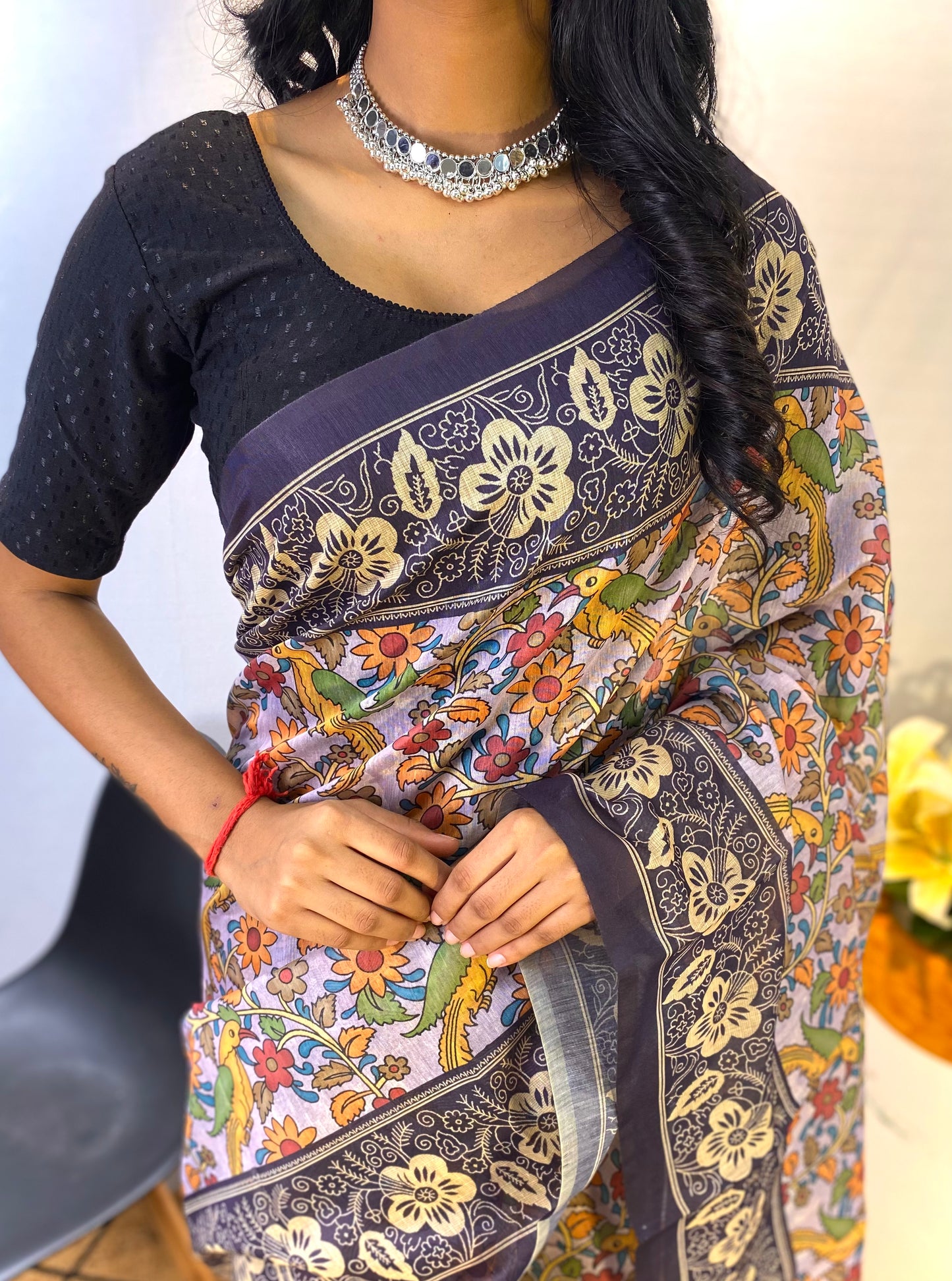 Stylish Soft Cotton Chanderi Sarees with Kalamkari Digital Print and Tassels