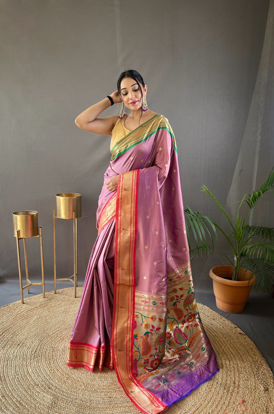 Women Woven Lavender Saree with Contrast Border