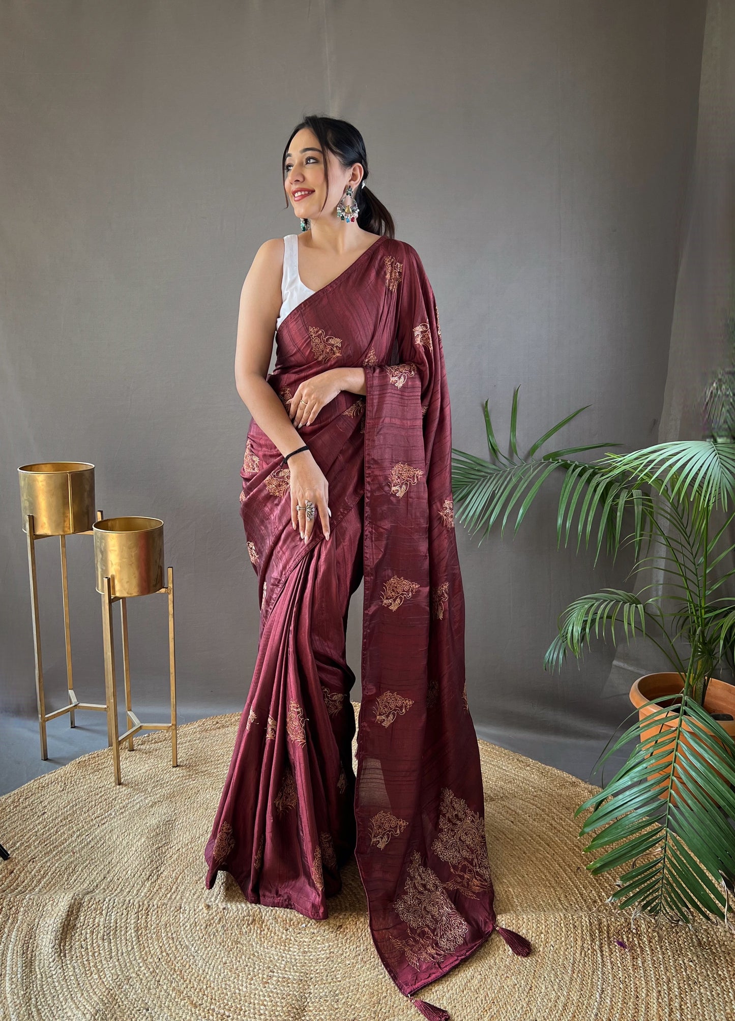 Maroon Amaya Silk Embroidered Saree