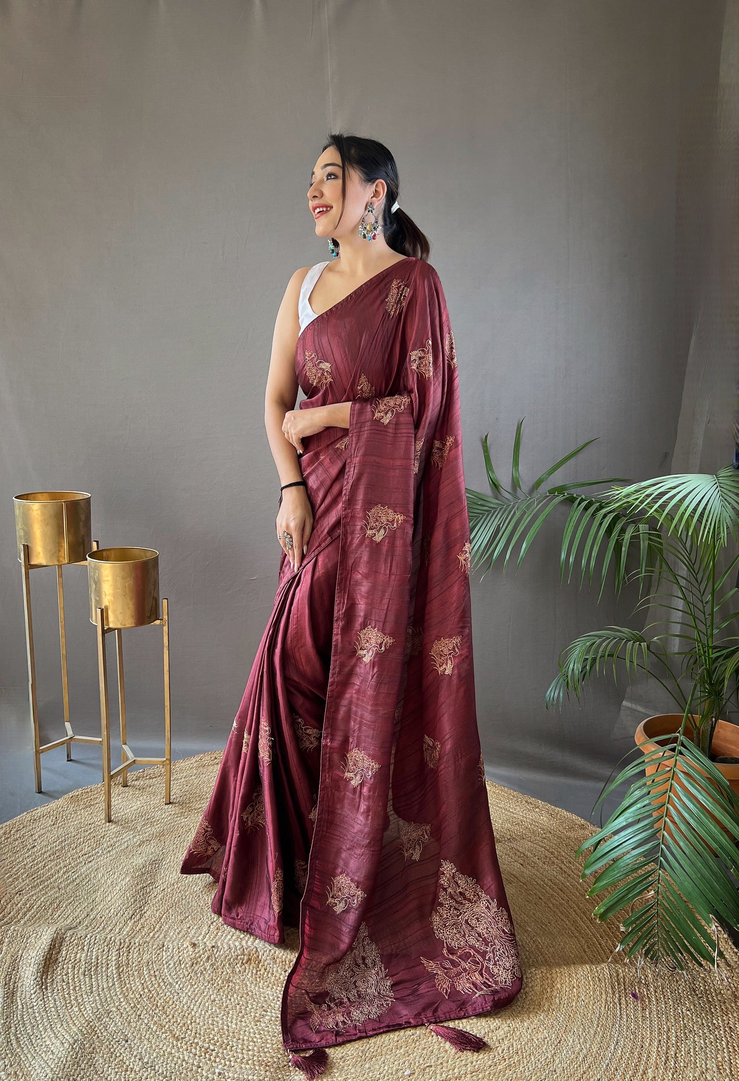 Maroon Amaya Silk Embroidered Saree