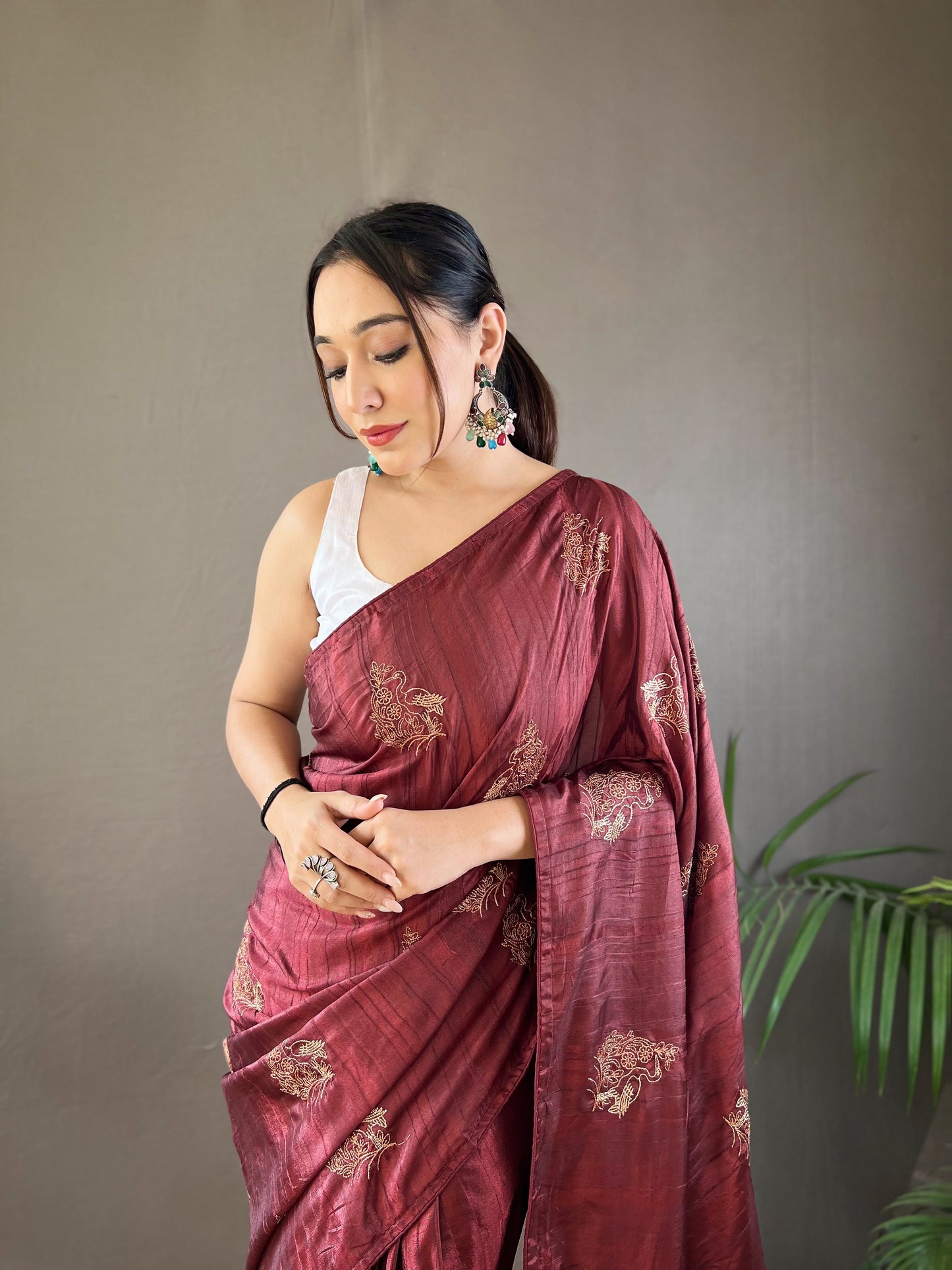 Maroon Amaya Silk Embroidered Saree