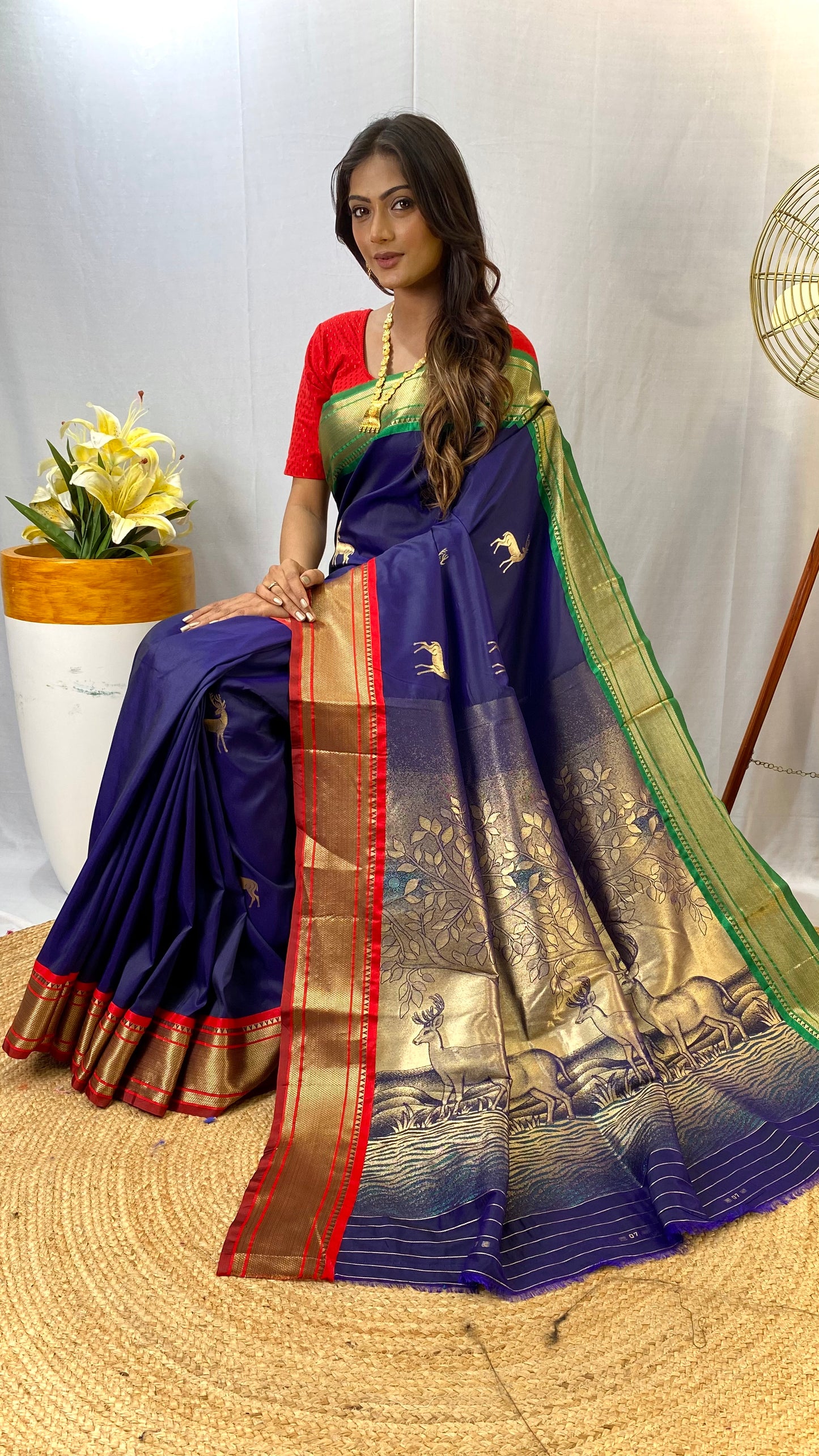 Ephemeral Navy Blue Soft Banarasi Silk Saree With Sempiternal Blouse Piece