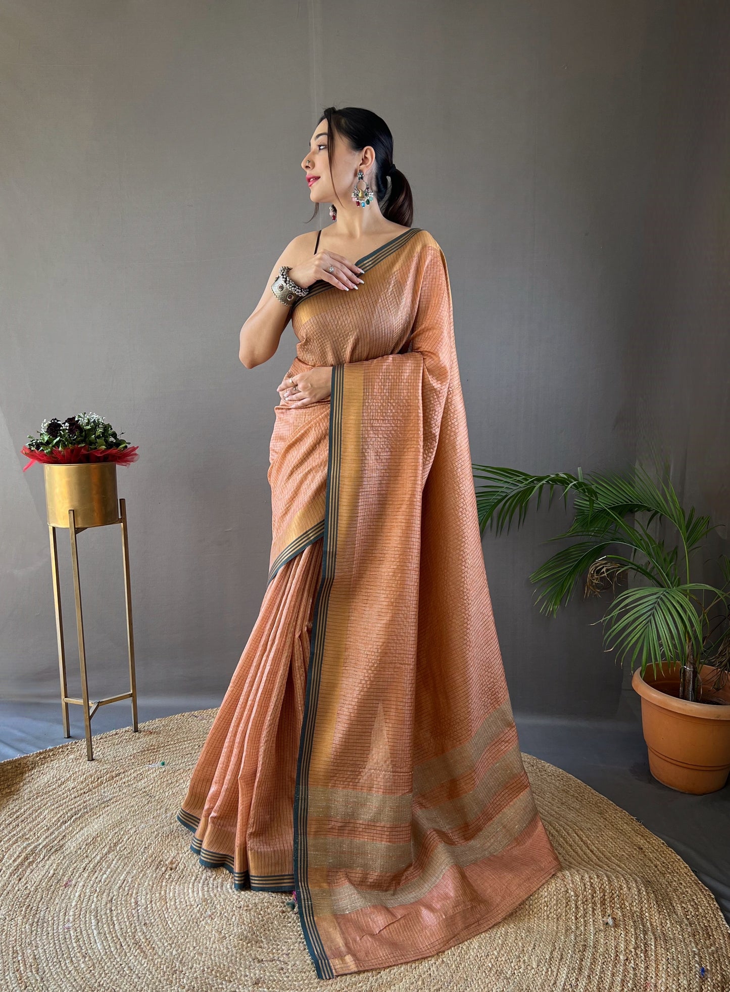 Woven Design Zari Banarasi Saree in Peach Color