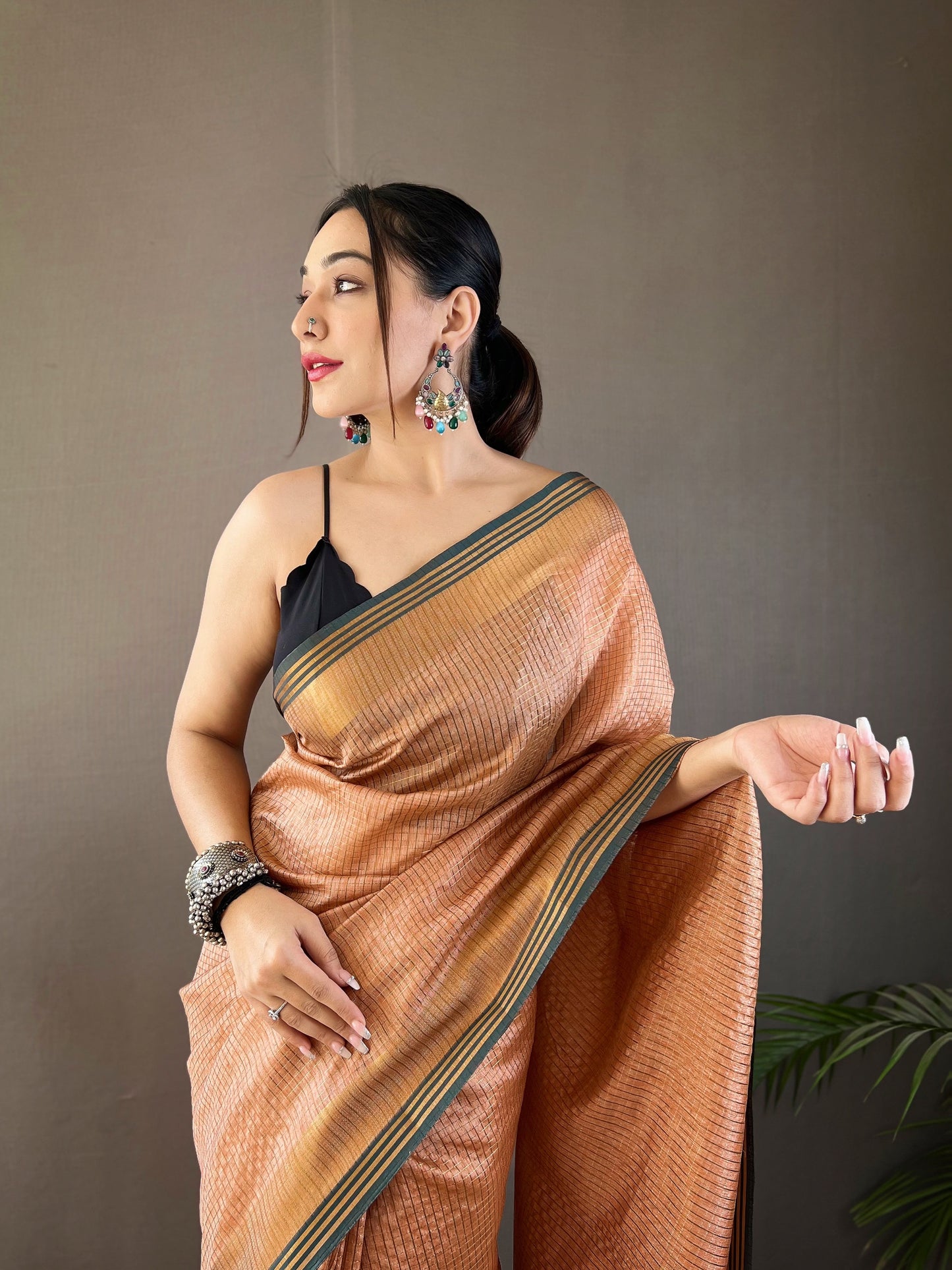 Woven Design Zari Banarasi Saree in Peach Color