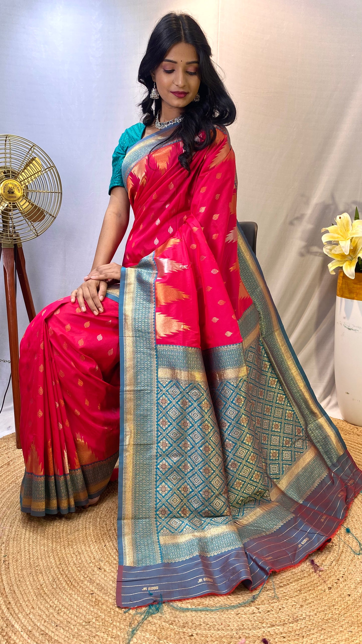 Pink Print Work Silk Traditional Saree