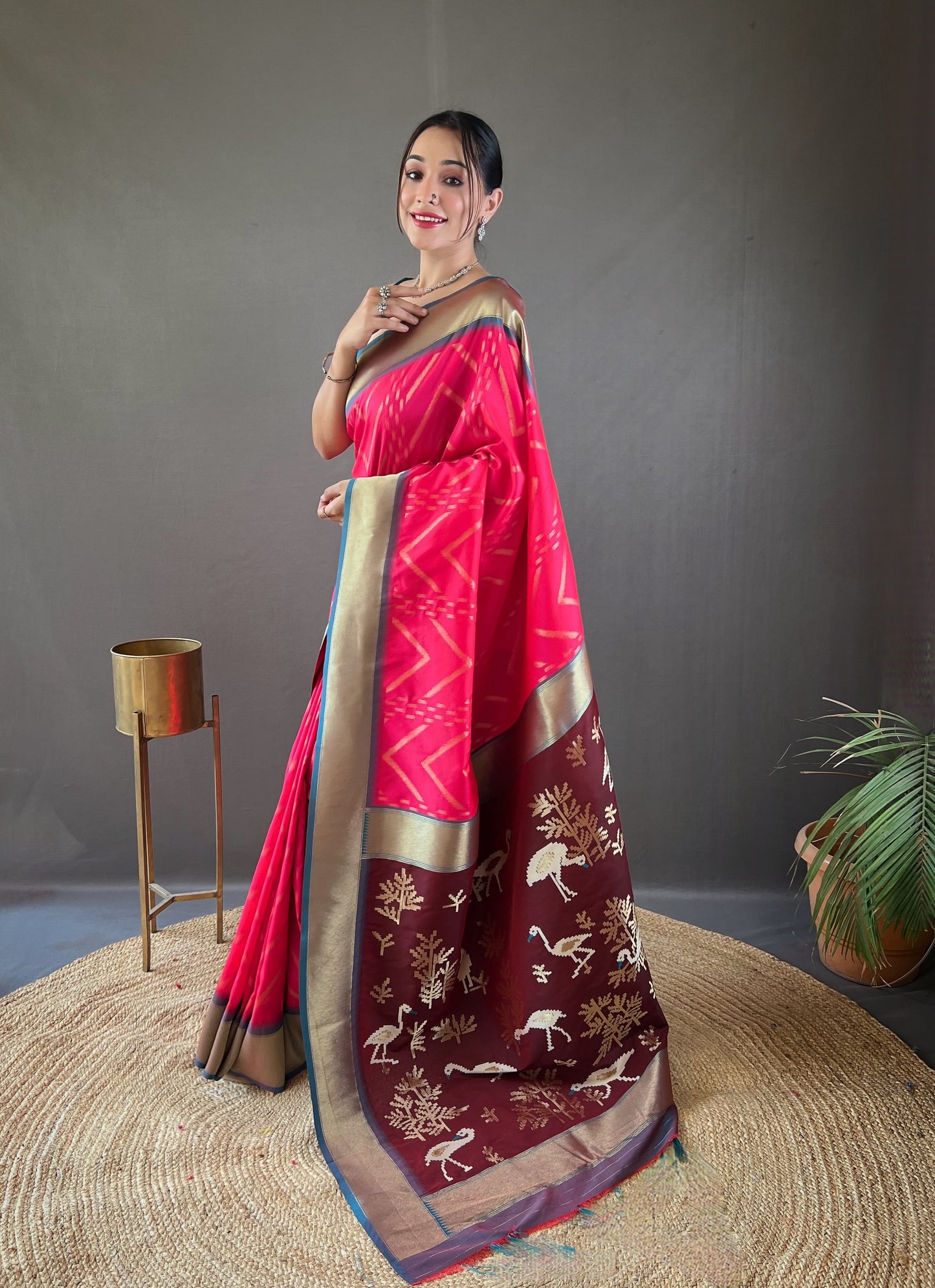 Gorgeous Pink Color Soft Silk Saree with Viscose Zari & Rich Ikkat Weaving on Pallu