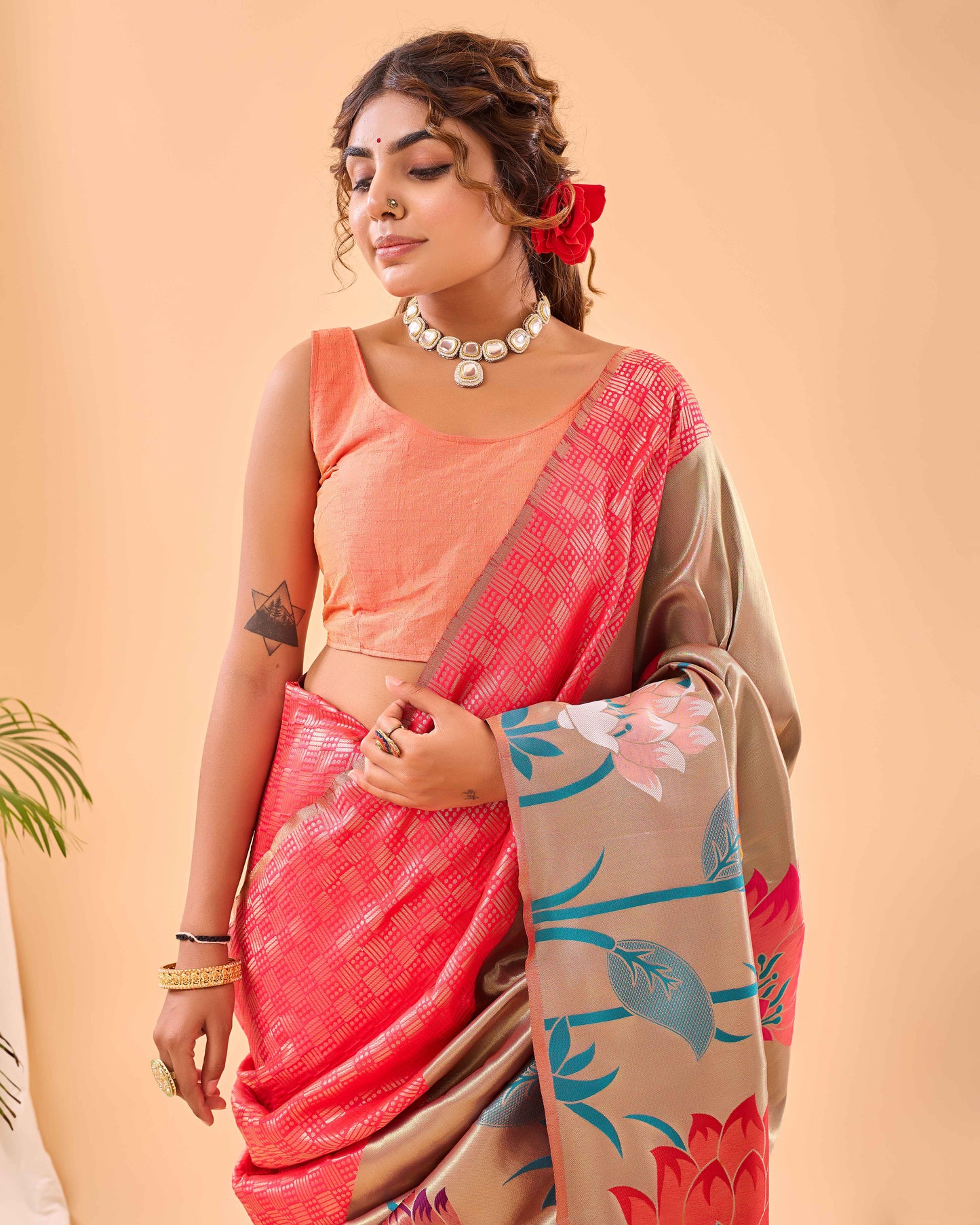 Watermelon Pink Paithani Silk Saree