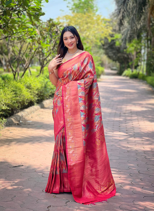 Pink Silk Weaving Traditional Saree