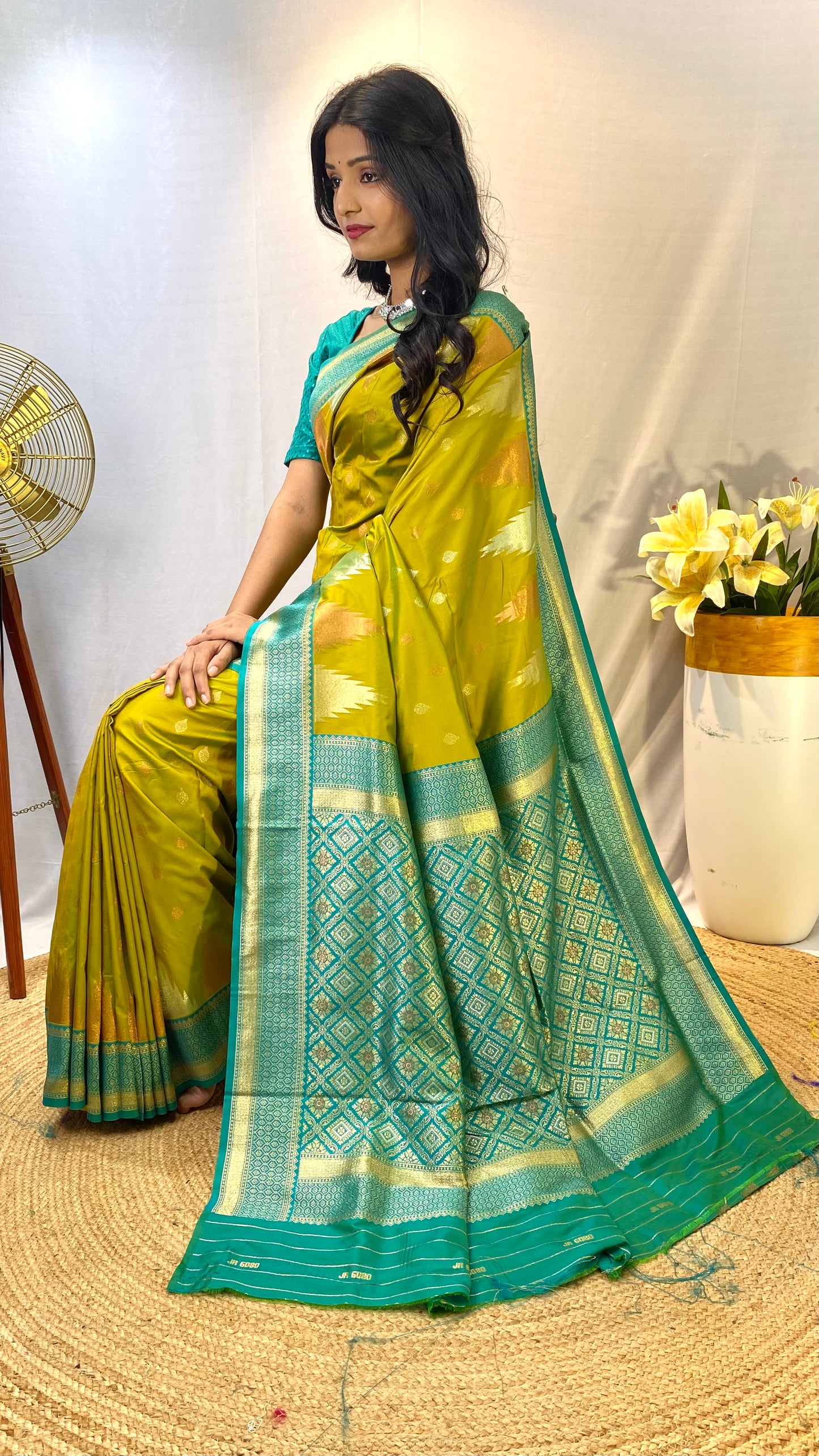 Pista Print Work Silk Traditional Saree