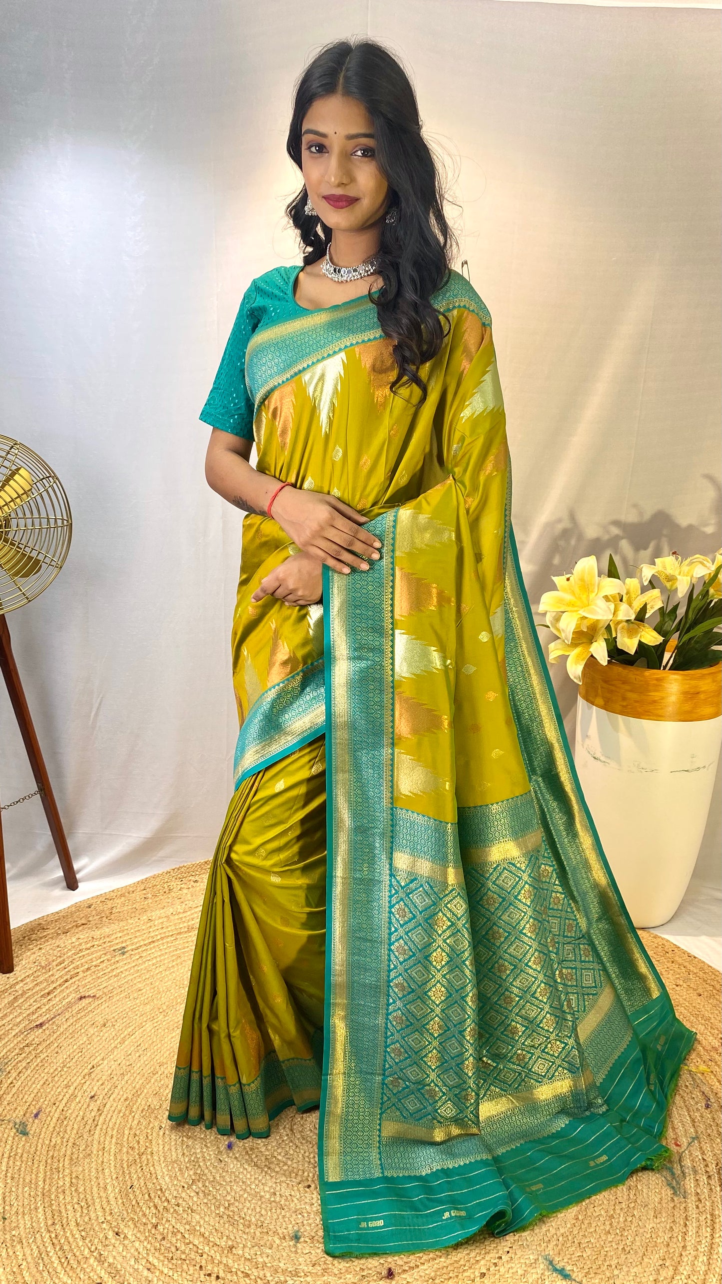 Pista Print Work Silk Traditional Saree