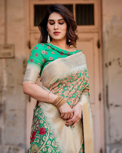 Pure Dola Silk Digitally Printed Saree with Golden Zari and Tassels