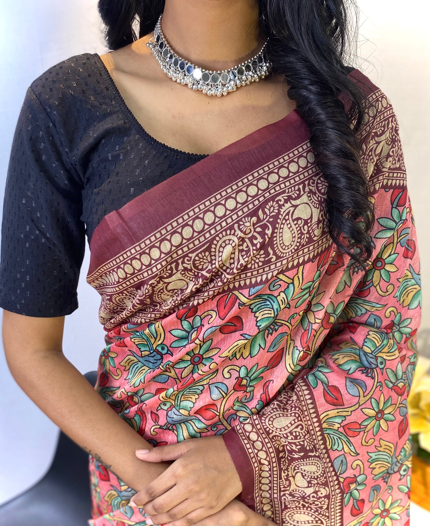 Stylish Soft Cotton Chanderi Sarees with Kalamkari Digital Print and Tassels