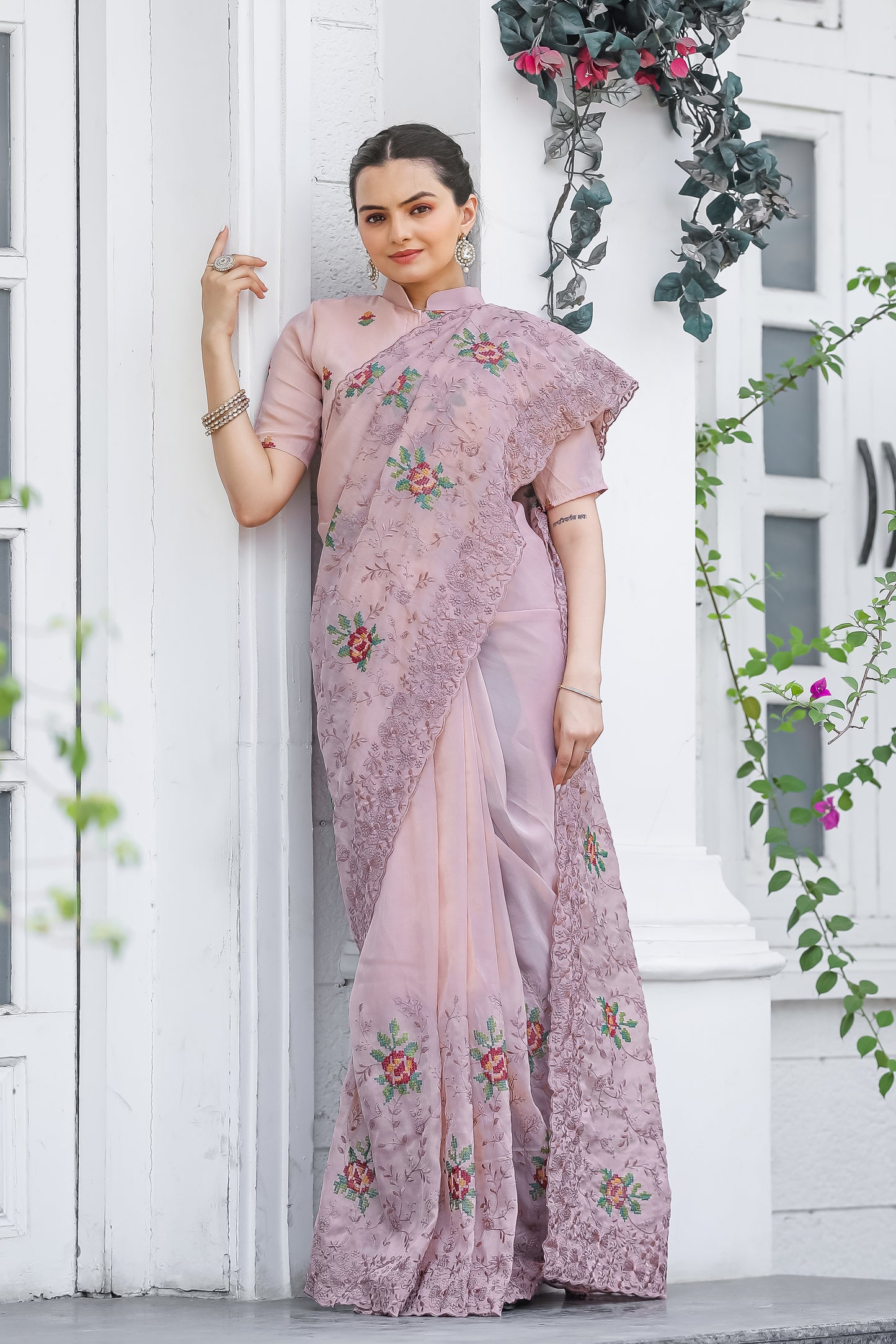 Radiant Pink Color Chiffon Saree with Zari & Embroidery Work