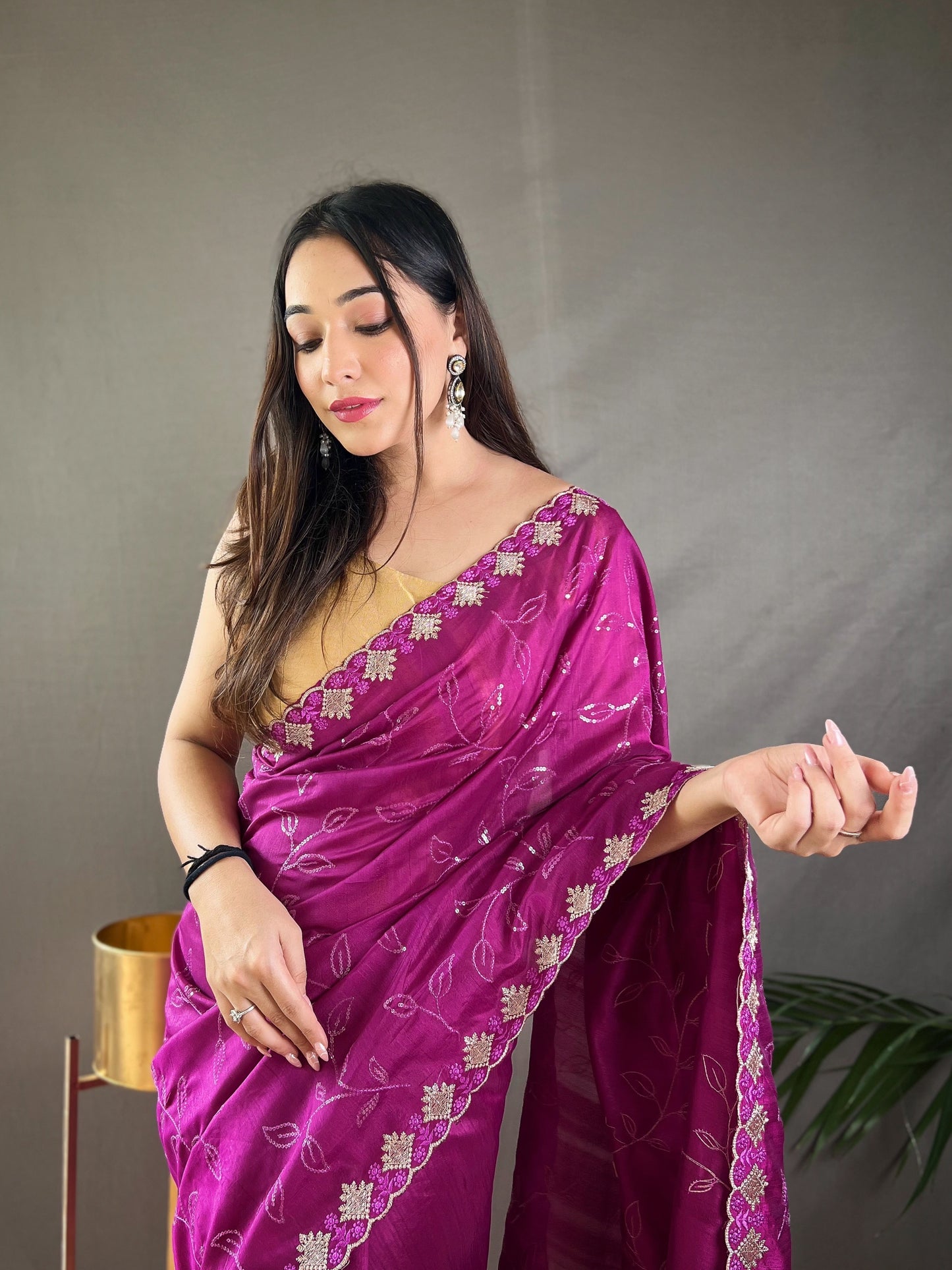 Presenting Ready To Wear Purple Color Silk Saree