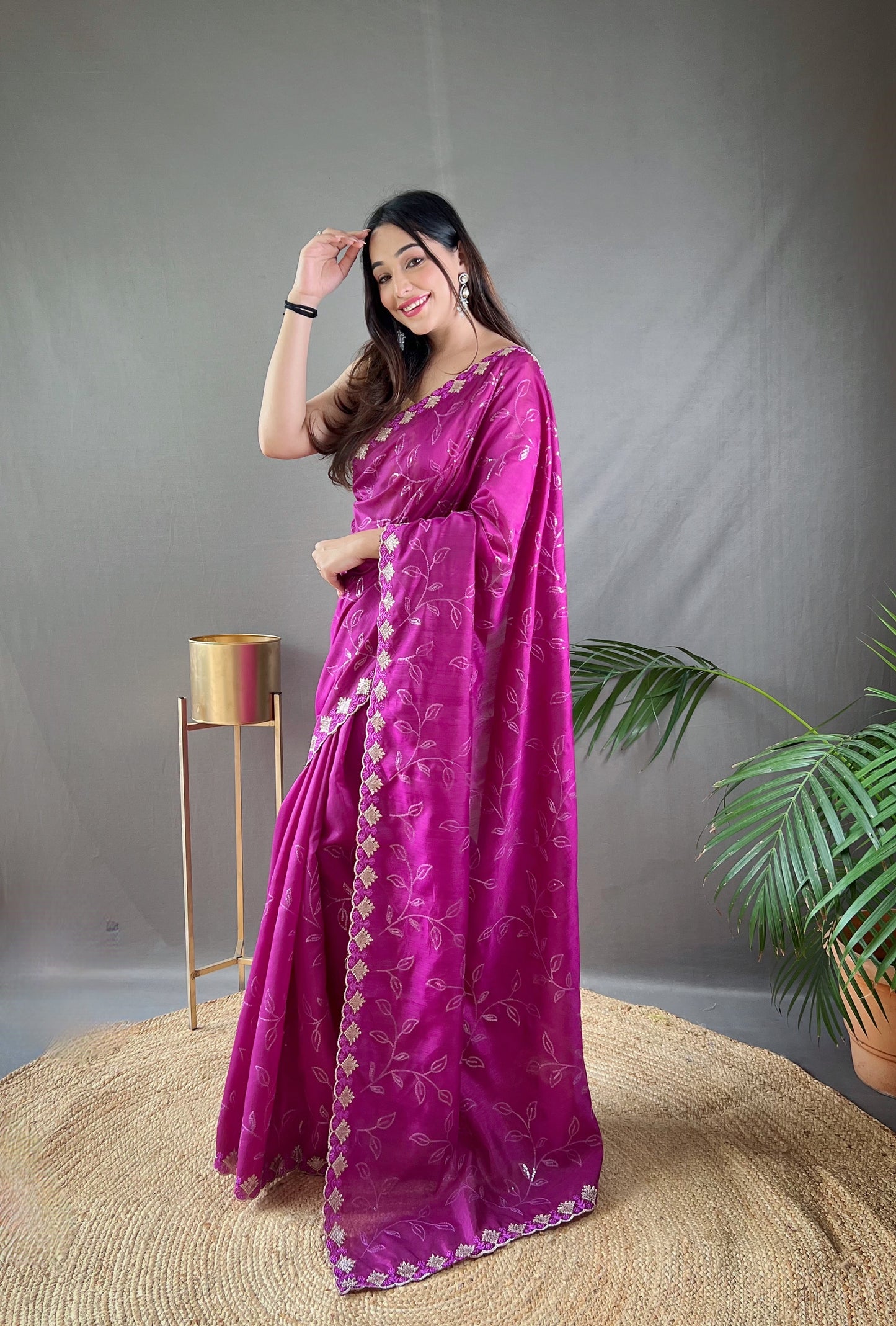 Presenting Ready To Wear Purple Color Silk Saree