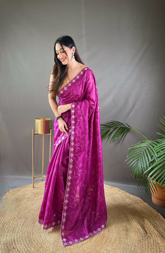 Presenting Ready To Wear Purple Color Silk Saree