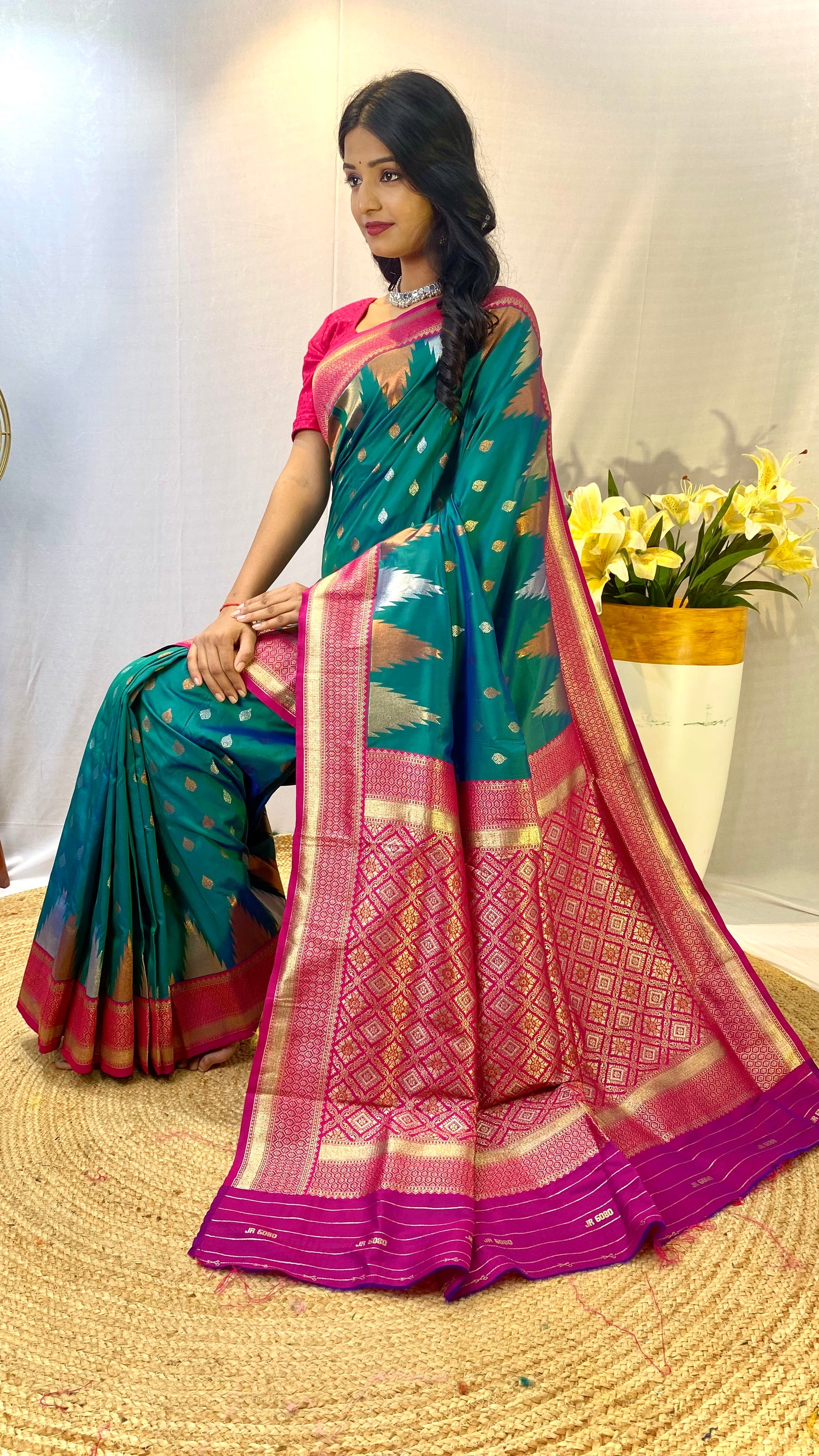 Rama Print Work Silk Traditional Saree