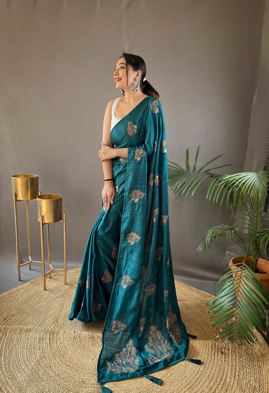 Rama Green Amaya Silk Embroidered Saree