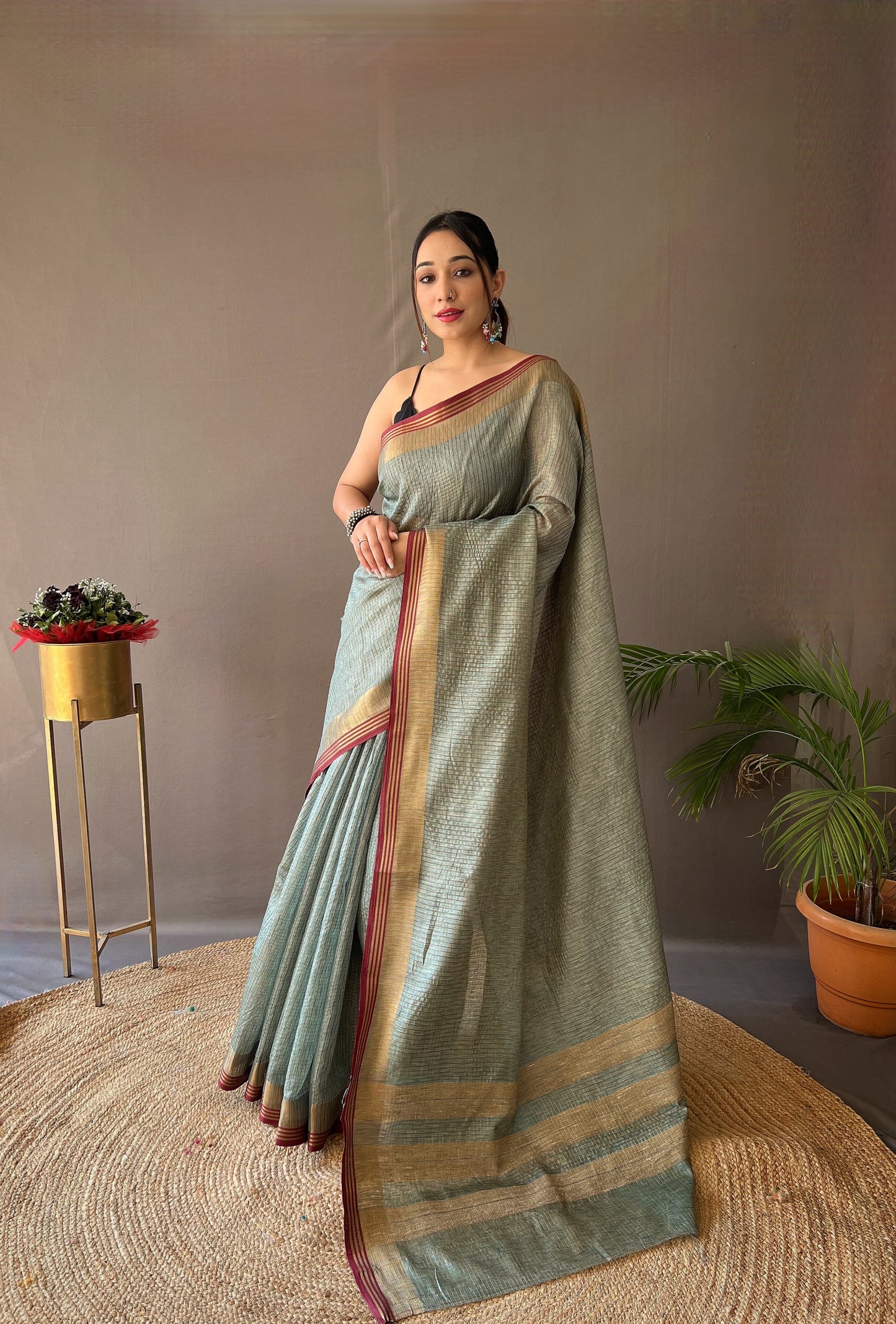 Woven Design Zari Banarasi Saree in Rama Green Color