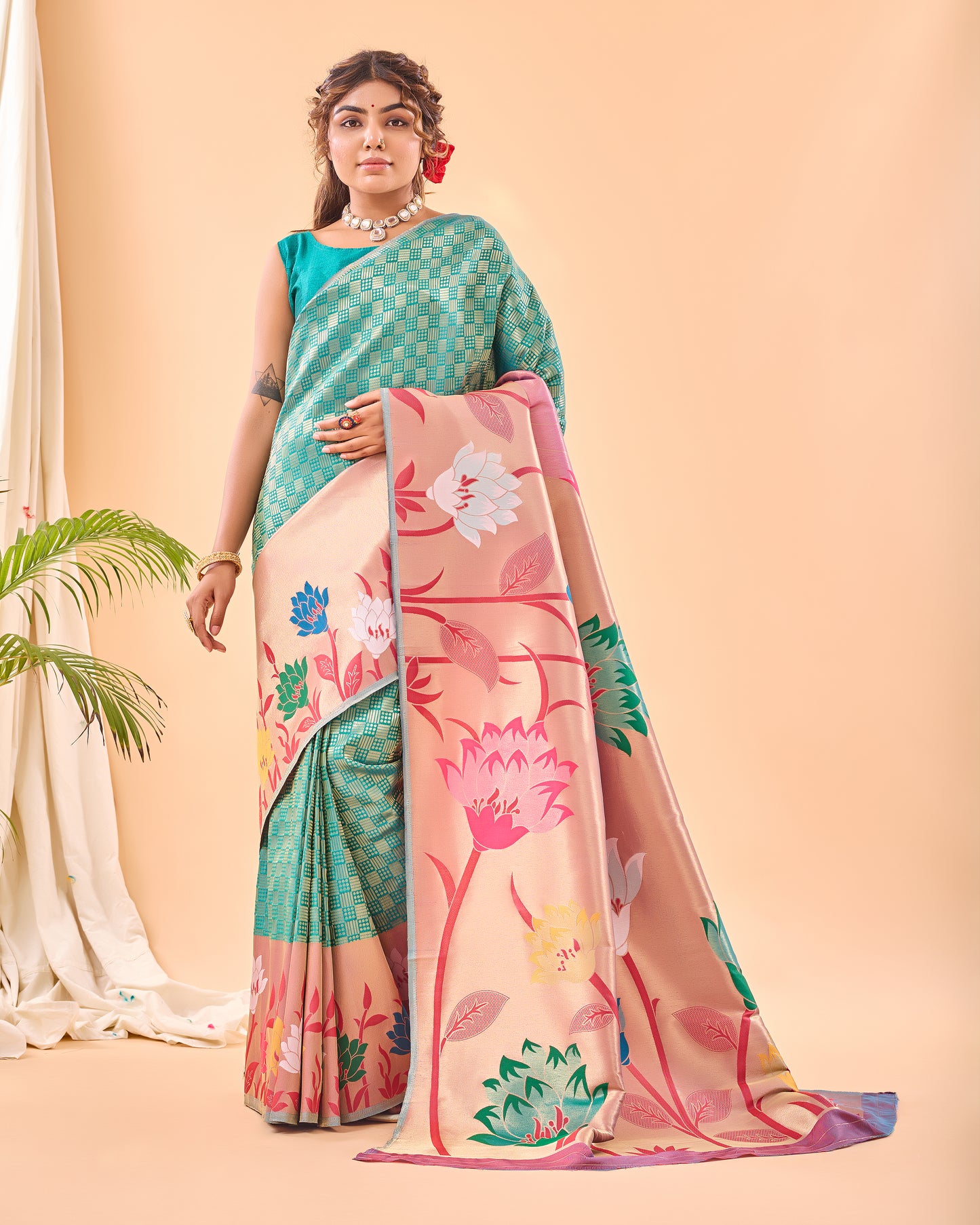 Pacific Blue Paithani Silk Saree