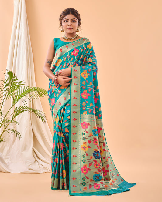 Rama Green Paithani Silk Saree With Weaving Work