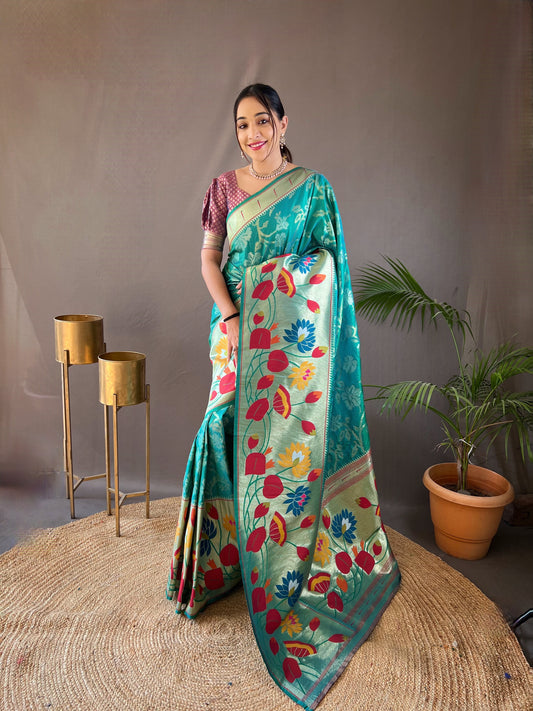 Rama Green Woven Silk Saree Set