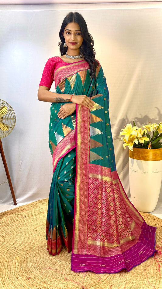 Rama Print Work Silk Traditional Saree