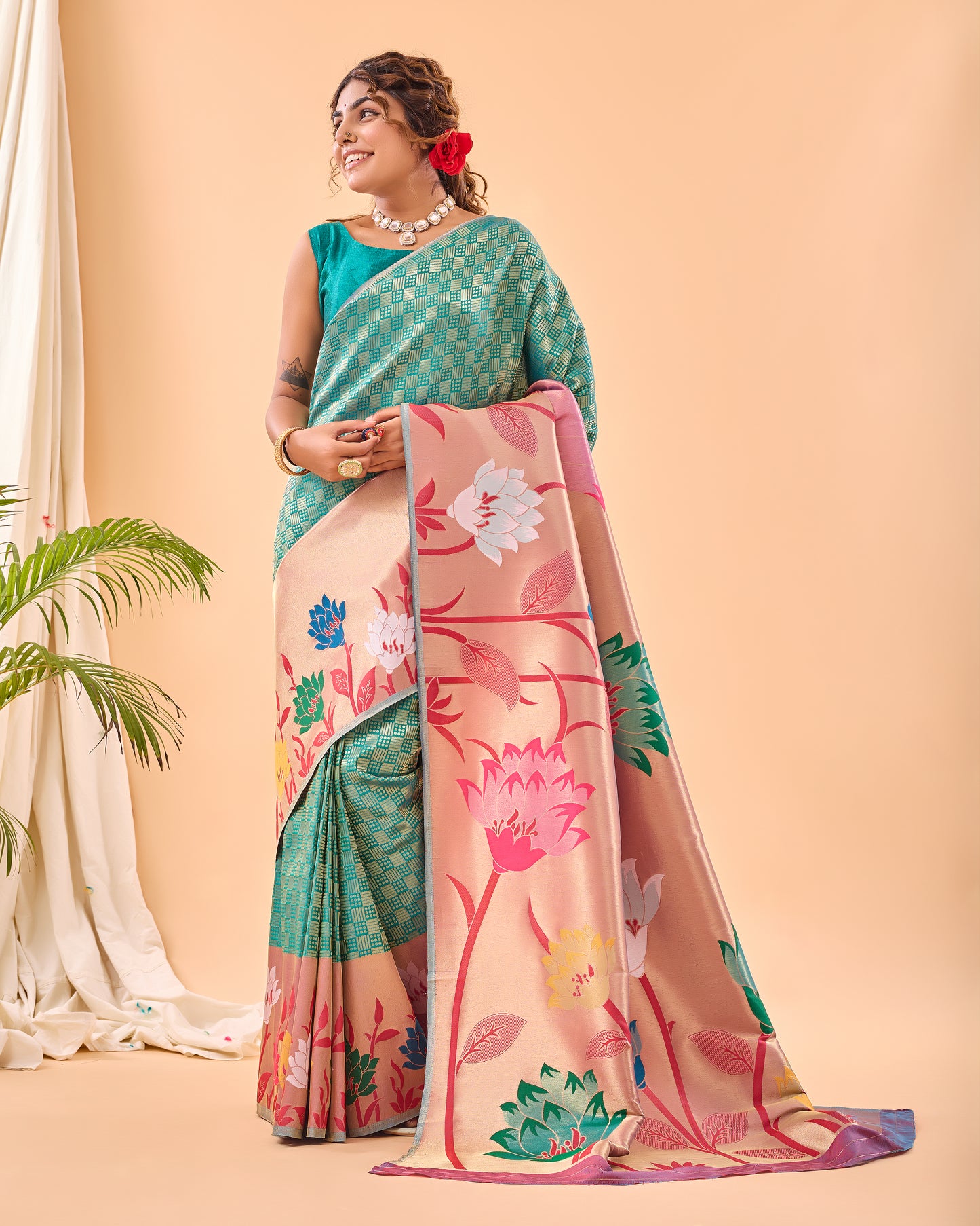 Pacific Blue Paithani Silk Saree