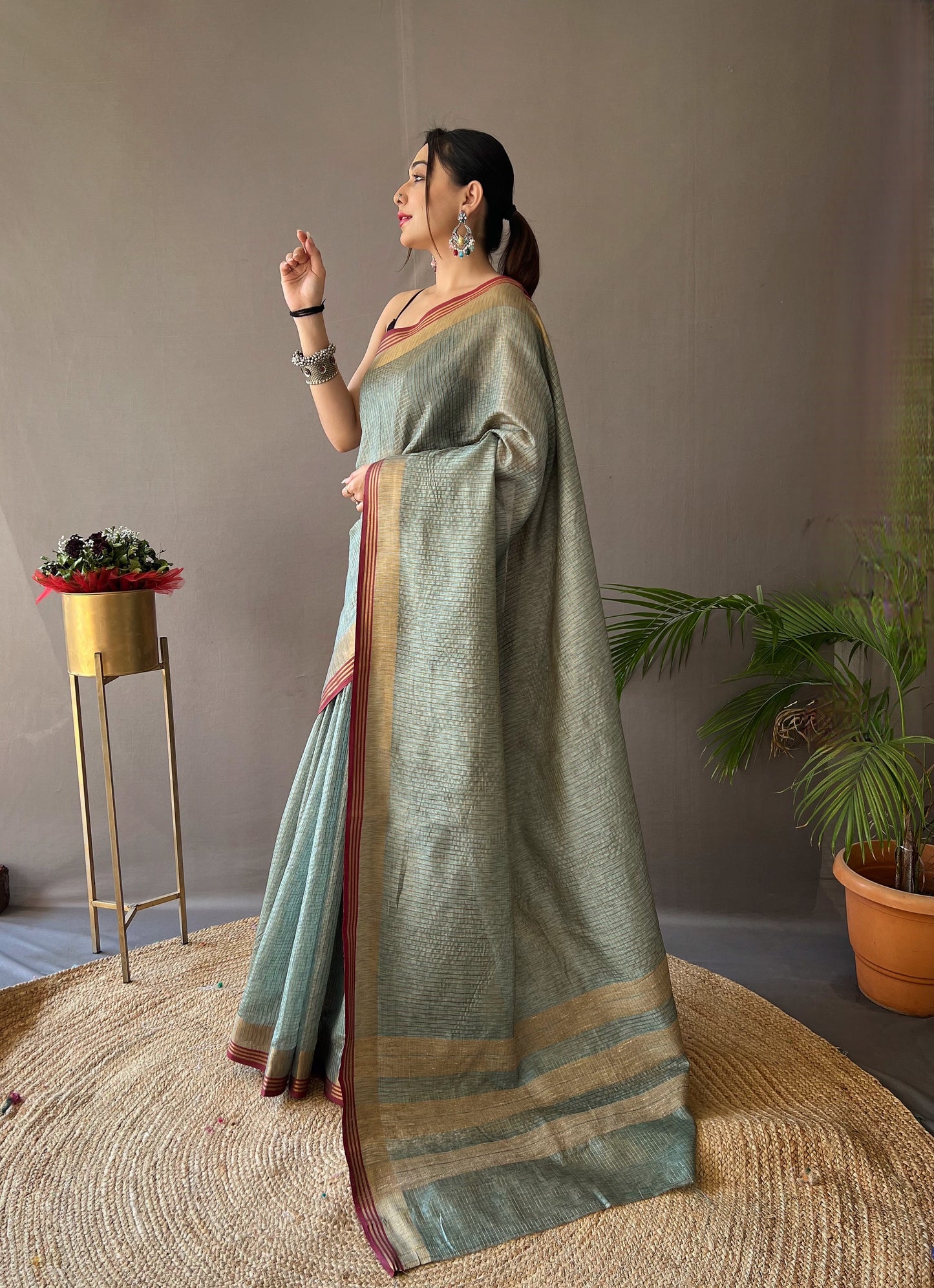 Woven Design Zari Banarasi Saree in Rama Green Color