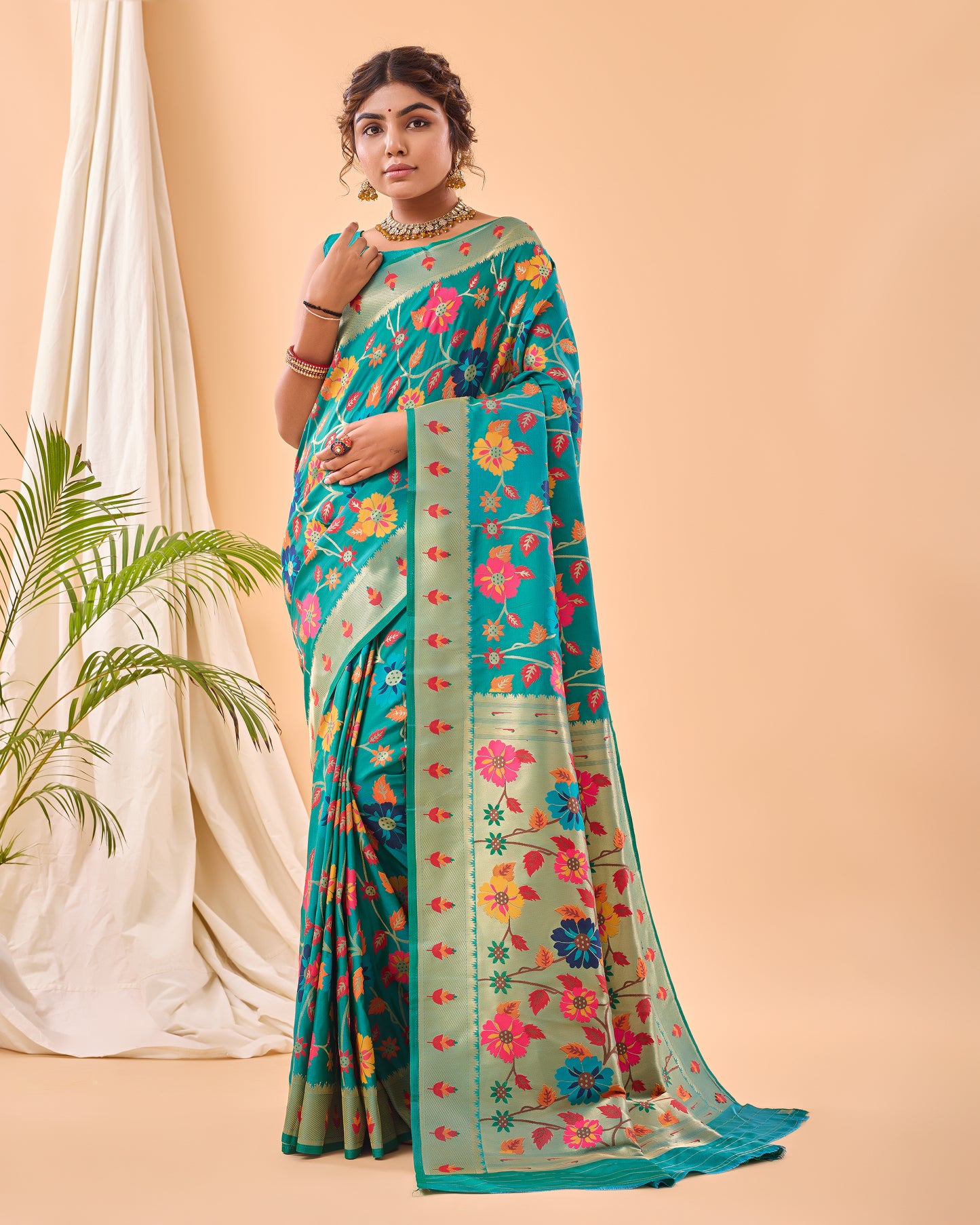 Rama Green Paithani Silk Saree With Weaving Work