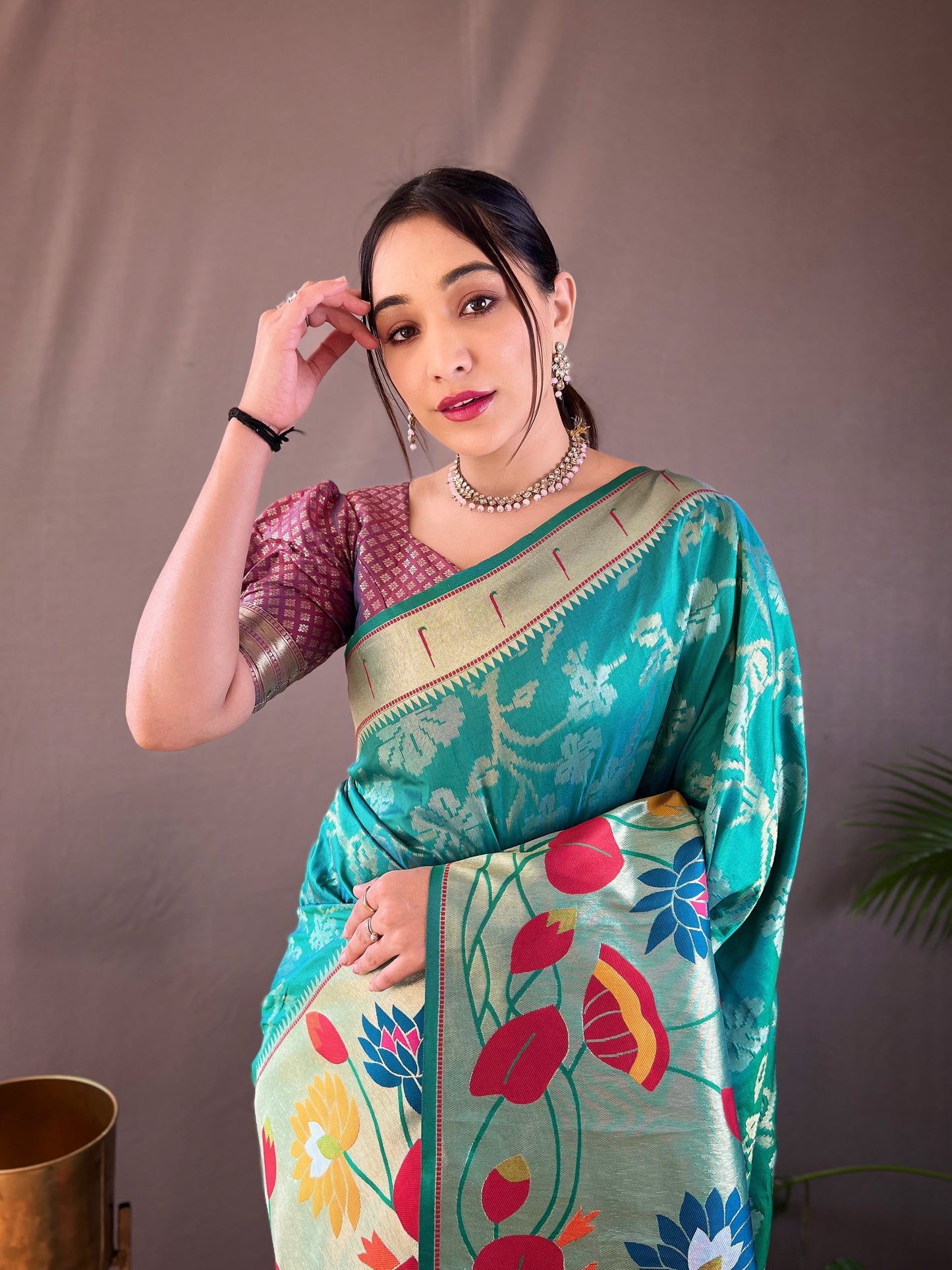 Rama Green Woven Silk Saree Set