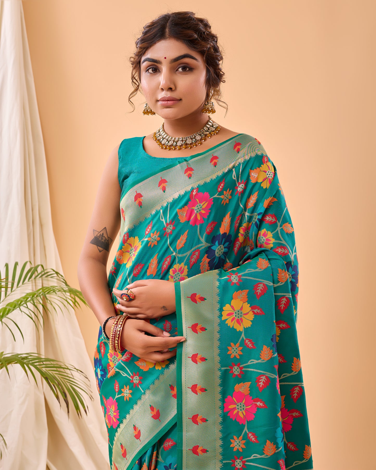 Rama Green Paithani Silk Saree With Weaving Work