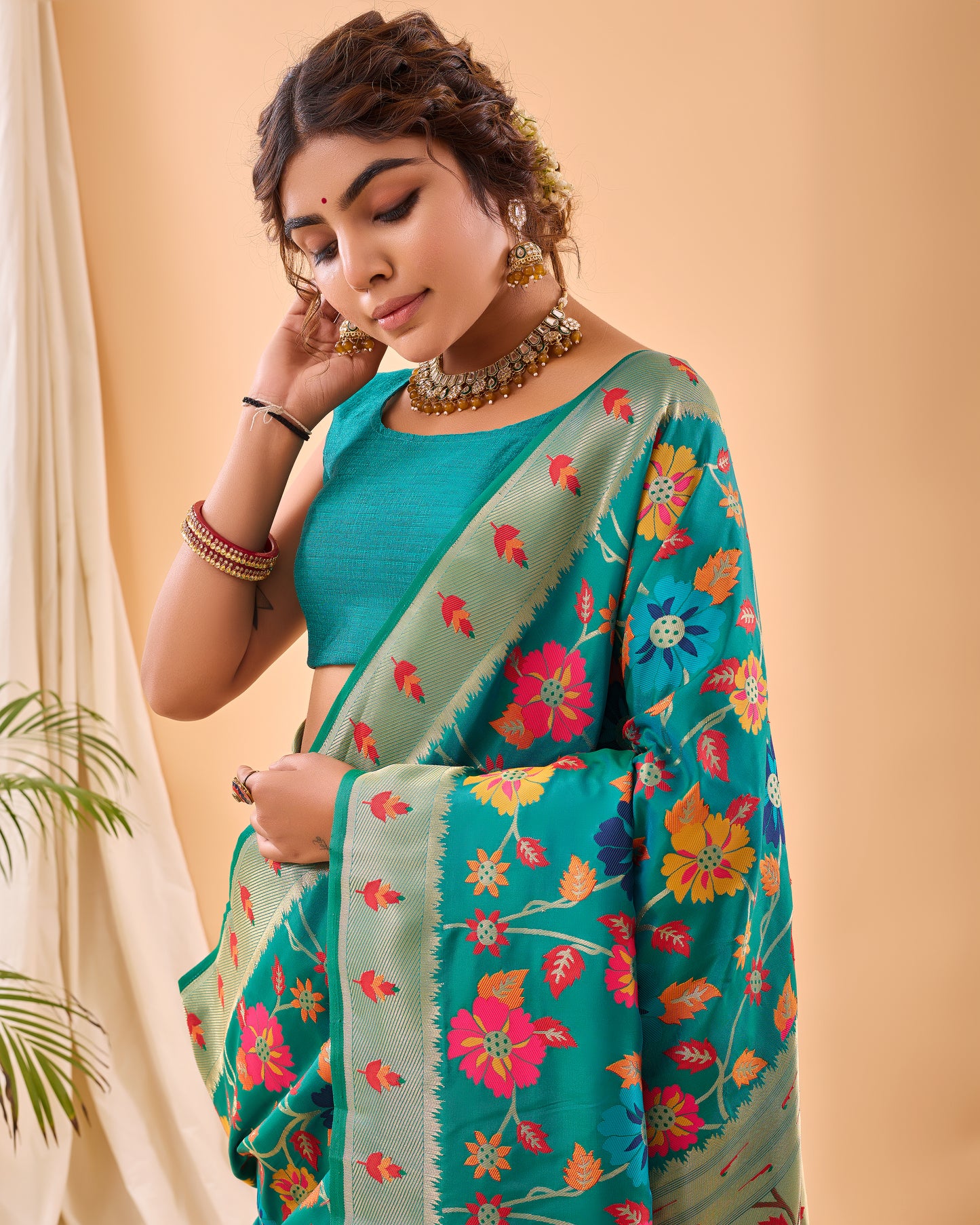 Rama Green Paithani Silk Saree With Weaving Work