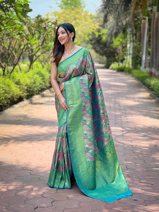 Rama Green Silk Weaving Traditional Saree