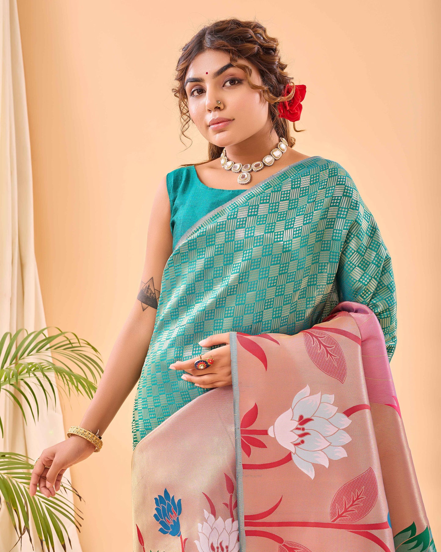 Pacific Blue Paithani Silk Saree