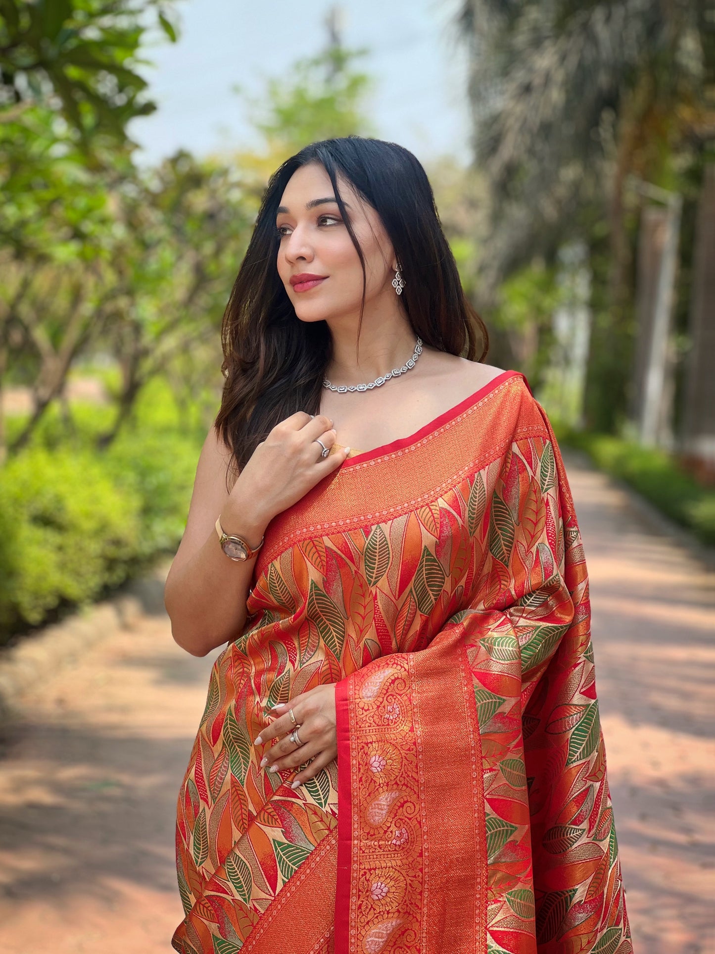 Red Silk Weaving Traditional Saree