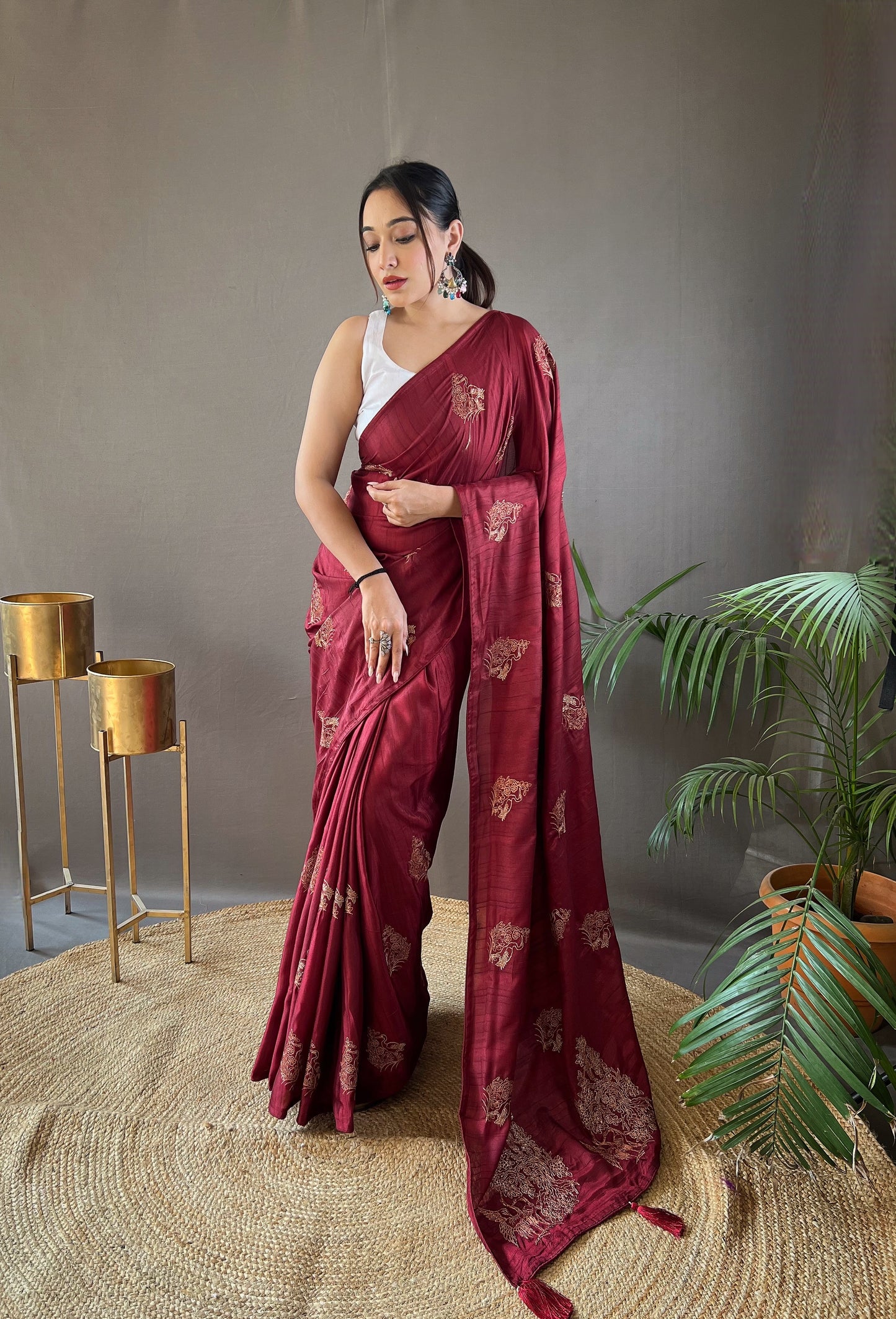 Red Amaya Silk Embroidered Saree