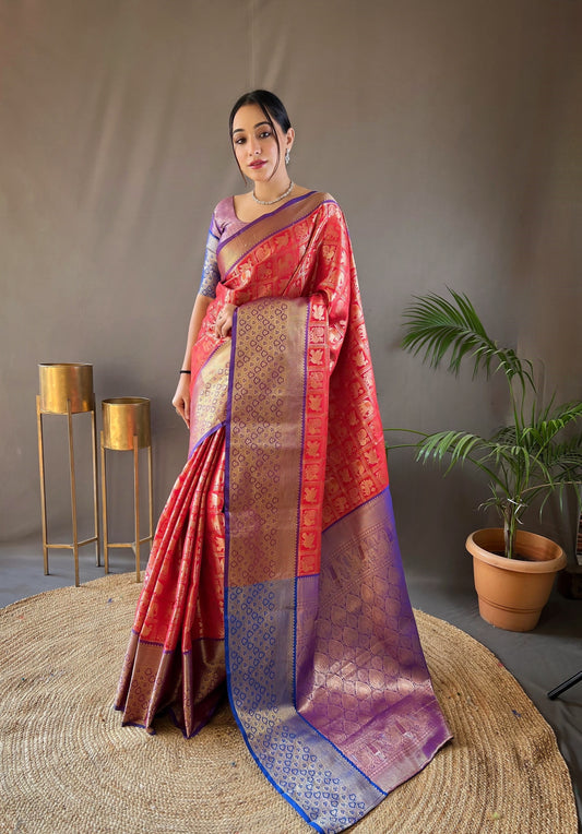 Women Red Pattu Silk And Zari Weaving Rich Pallu Saree With Blouse For Women