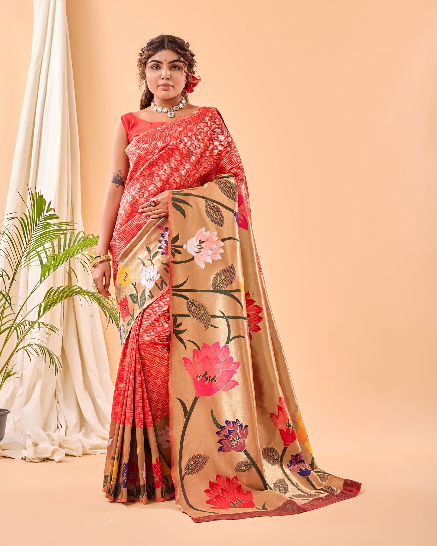 Venetian Red Paithani Silk Saree