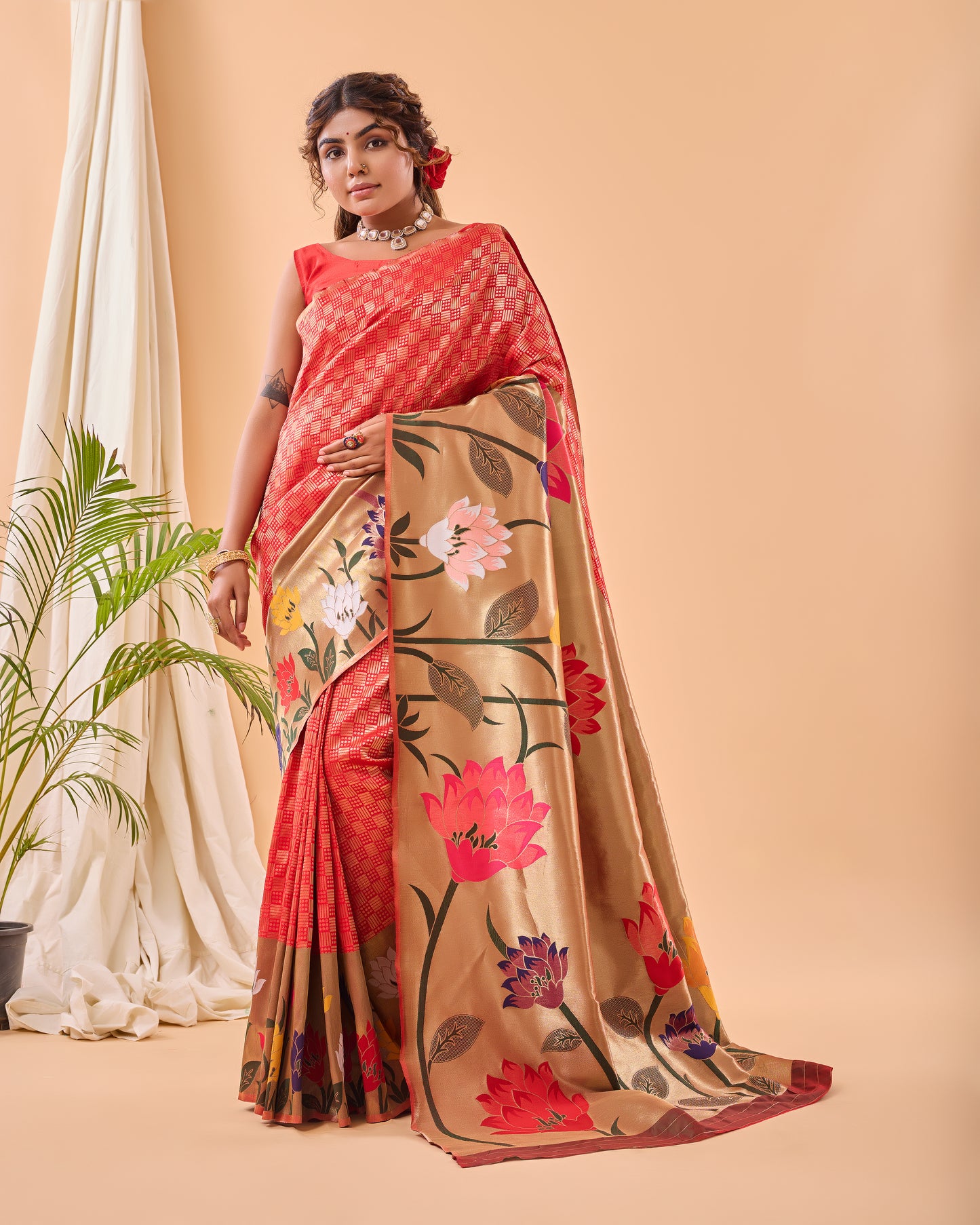 Venetian Red Paithani Silk Saree