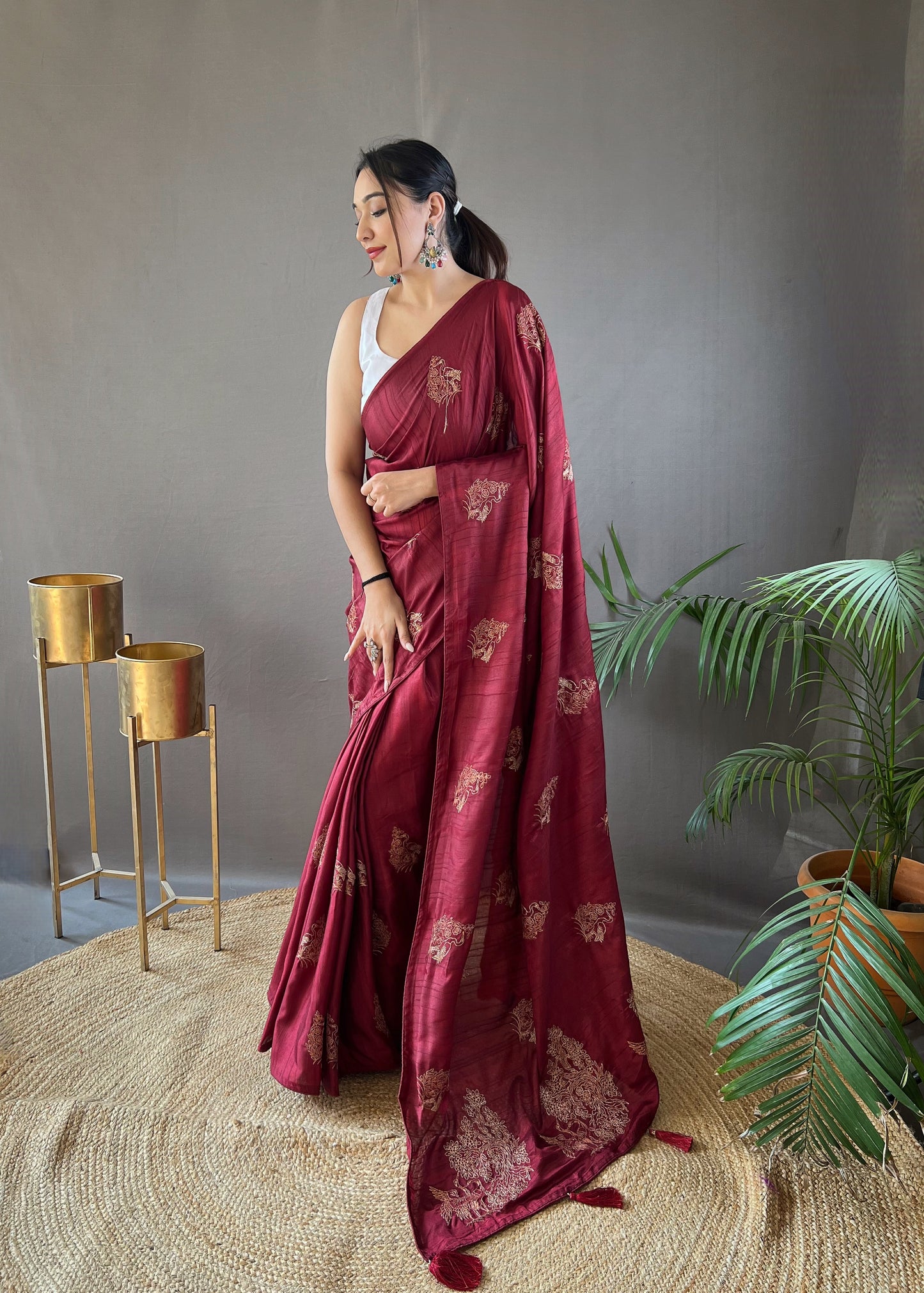 Red Amaya Silk Embroidered Saree