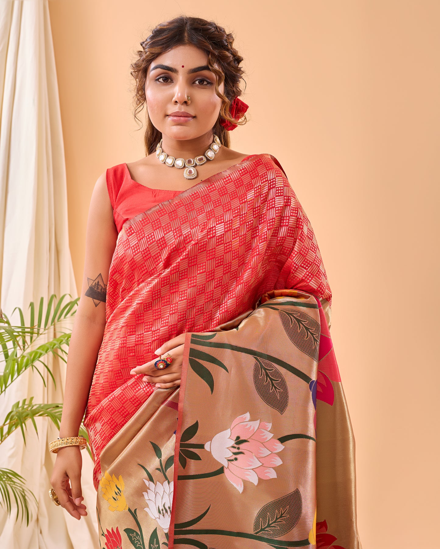 Venetian Red Paithani Silk Saree