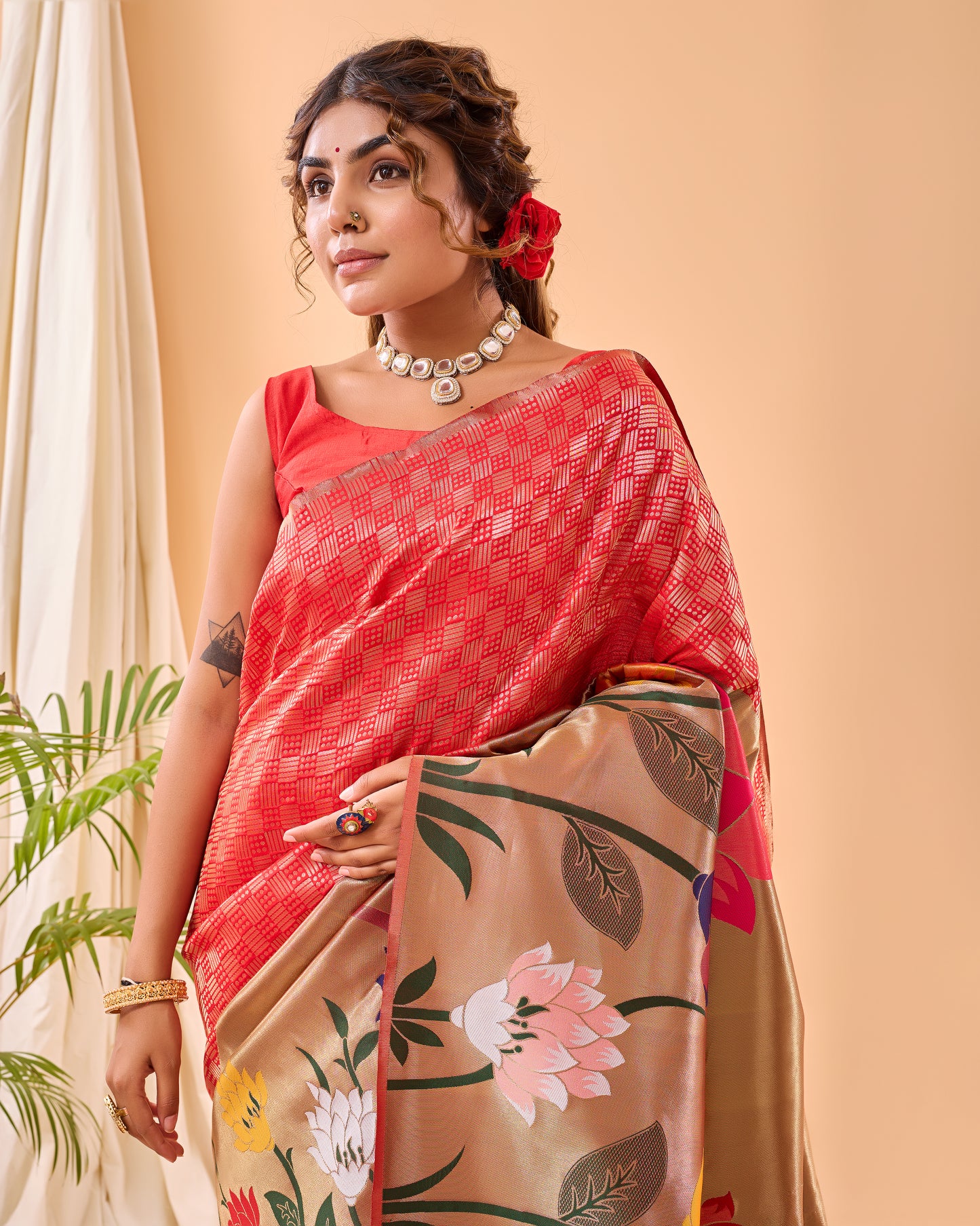 Venetian Red Paithani Silk Saree