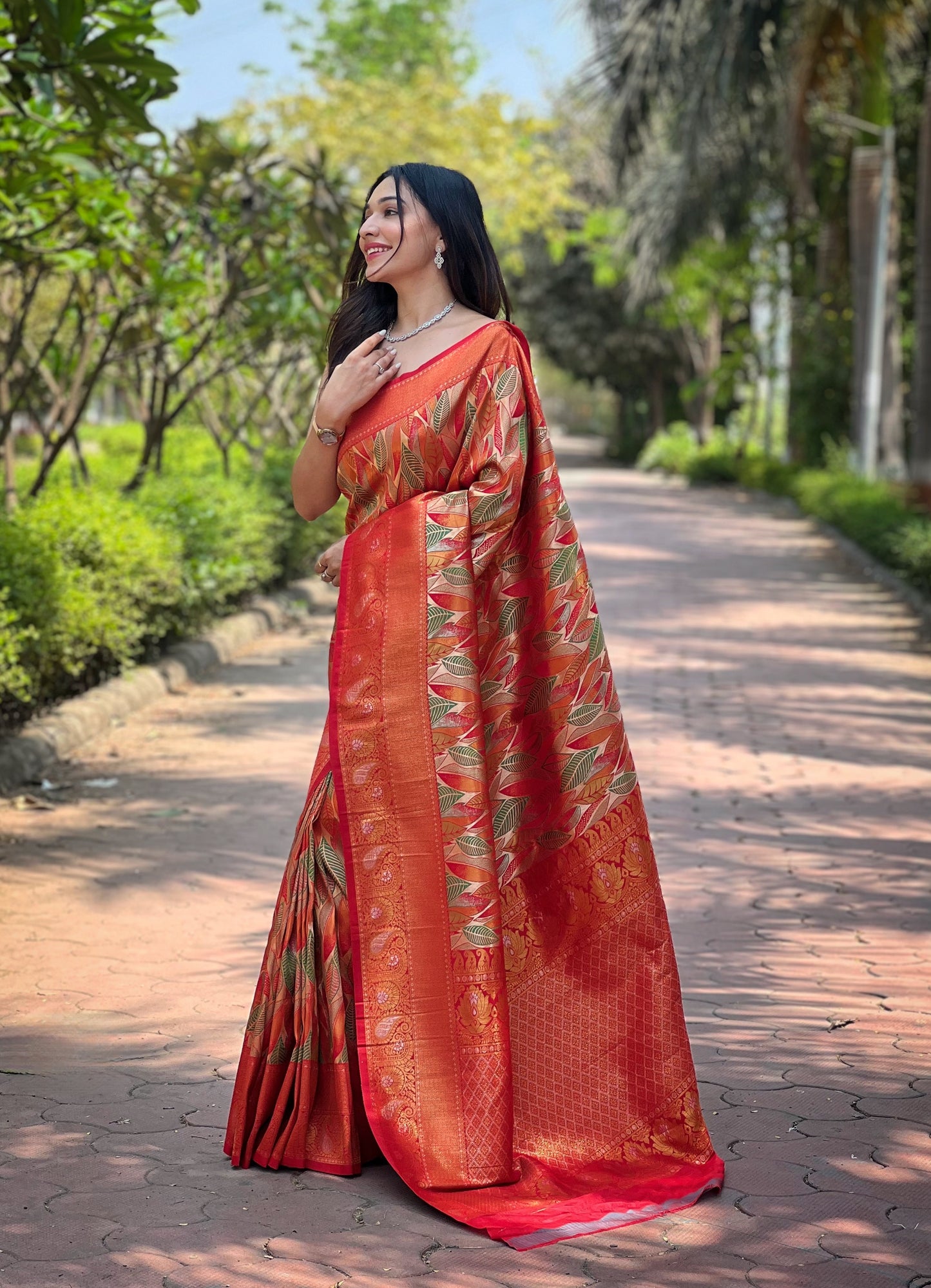 Red Silk Weaving Traditional Saree