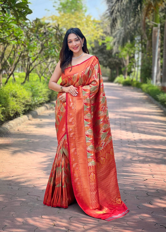 Red Silk Weaving Traditional Saree