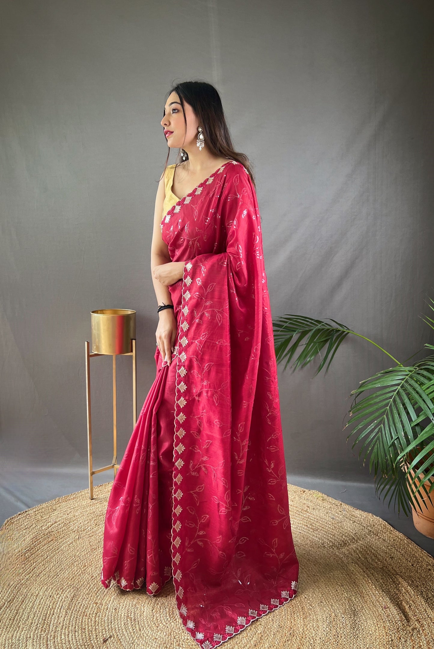 Presenting Ready To Wear Red Color Silk Saree