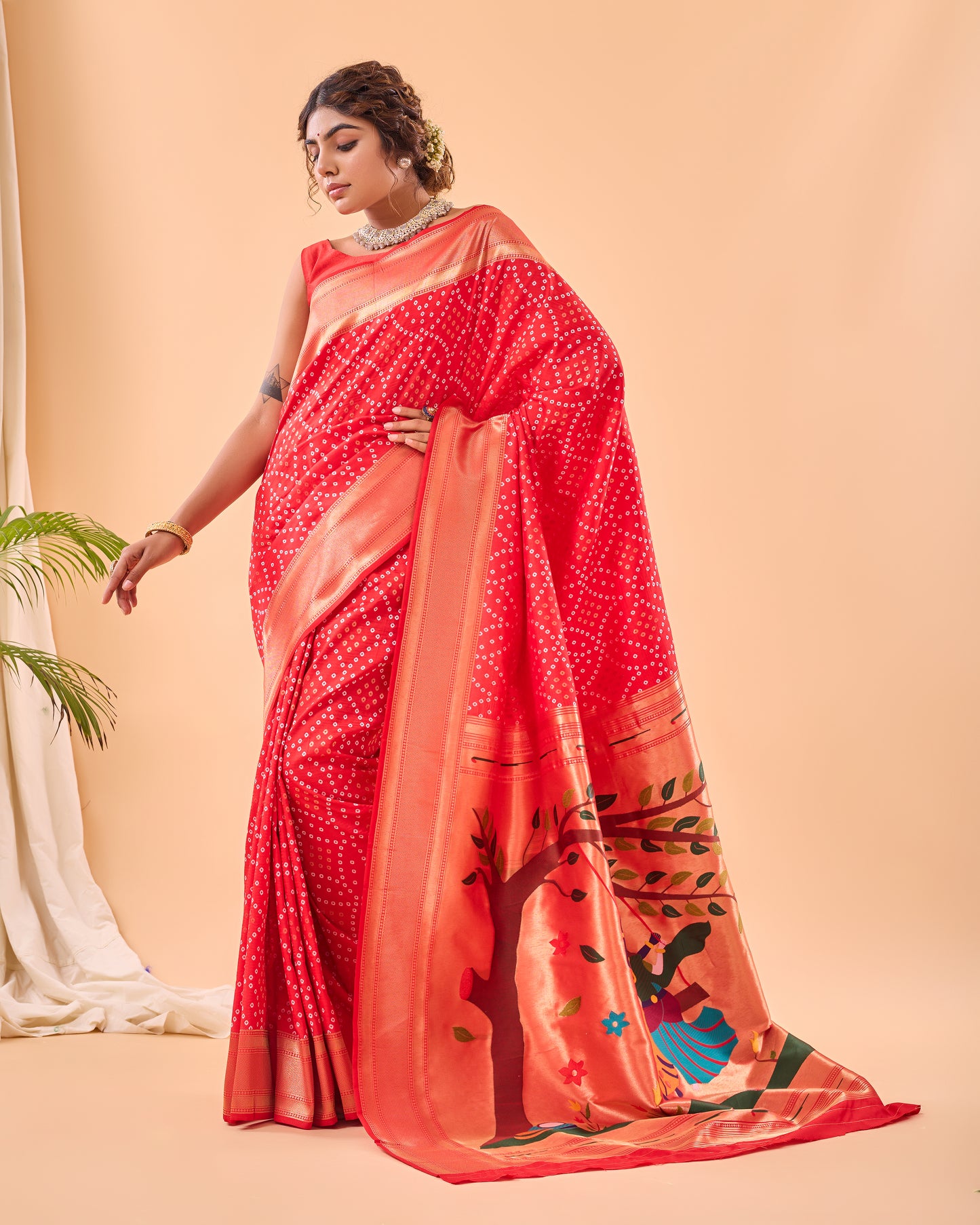 Red Soft Silk Bandhej Weaving Saree