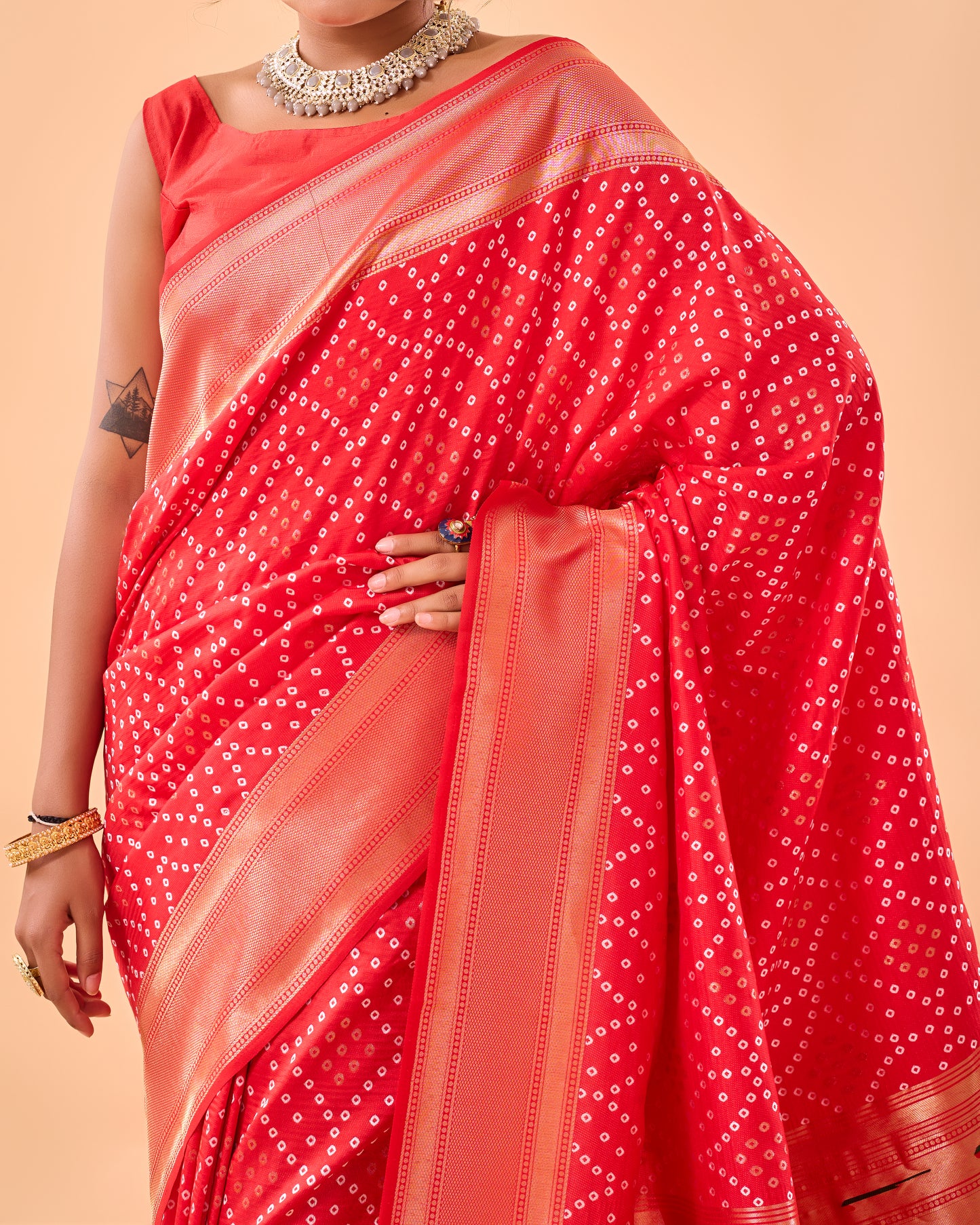 Red Soft Silk Bandhej Weaving Saree