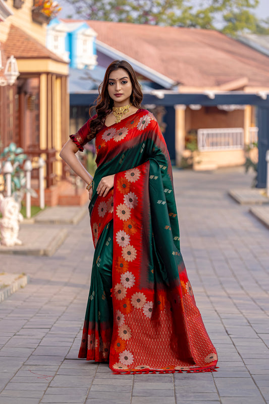 Printed Green Silk Green Festival Classic Saree