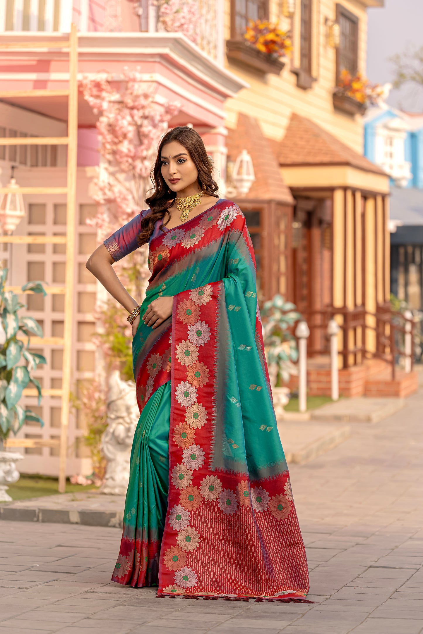 Printed Rama Green Silk Green Festival Classic Saree